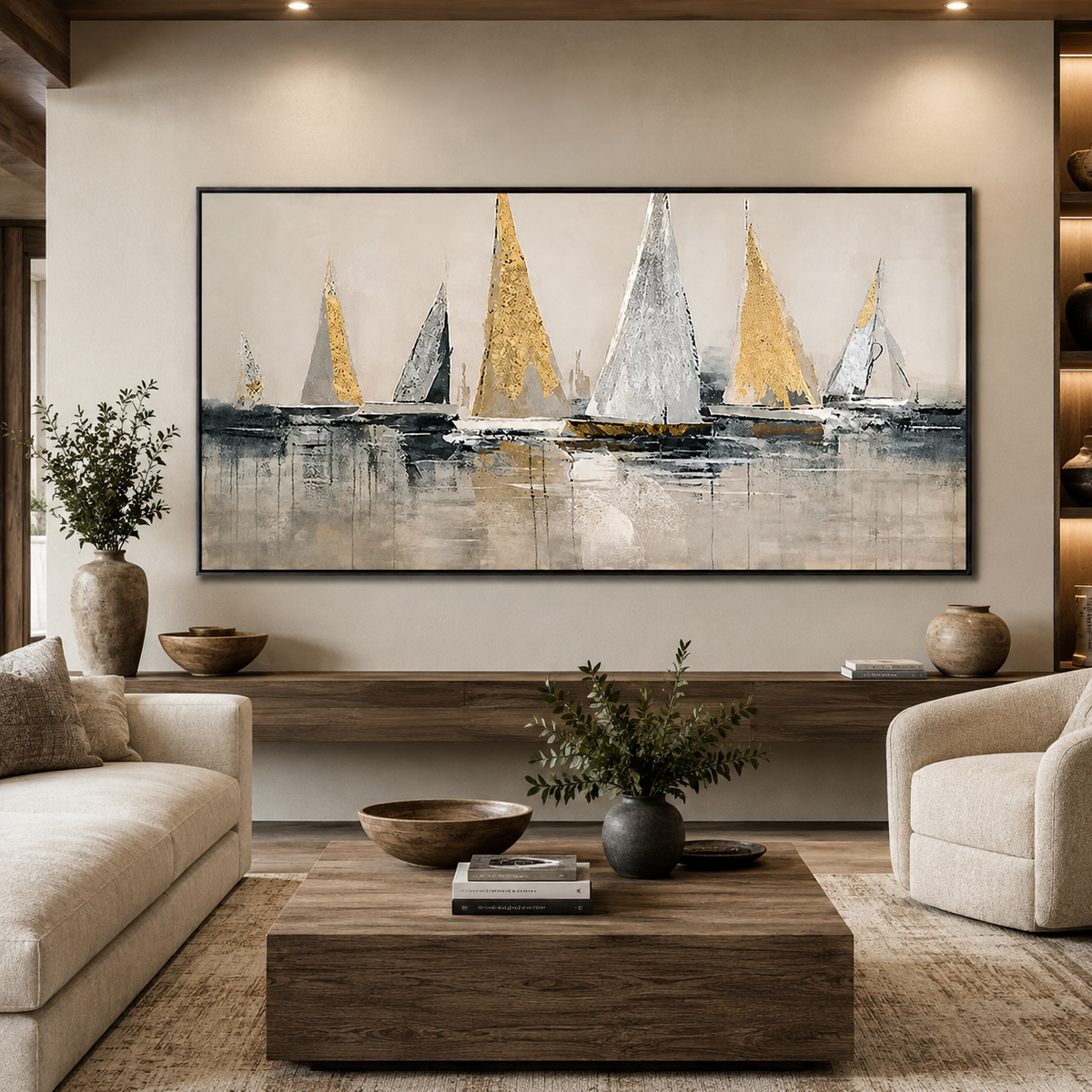 Harbor Gleam-Gold Sailboat Painting