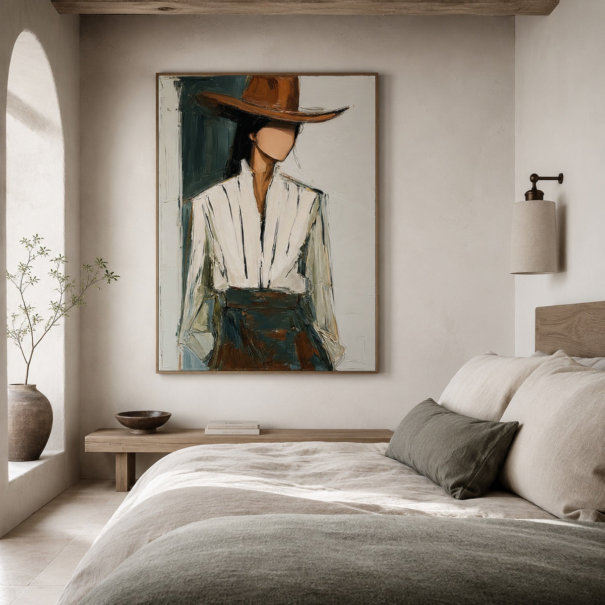 Teal Tailored-Cowgirl Fashion Oil Painting