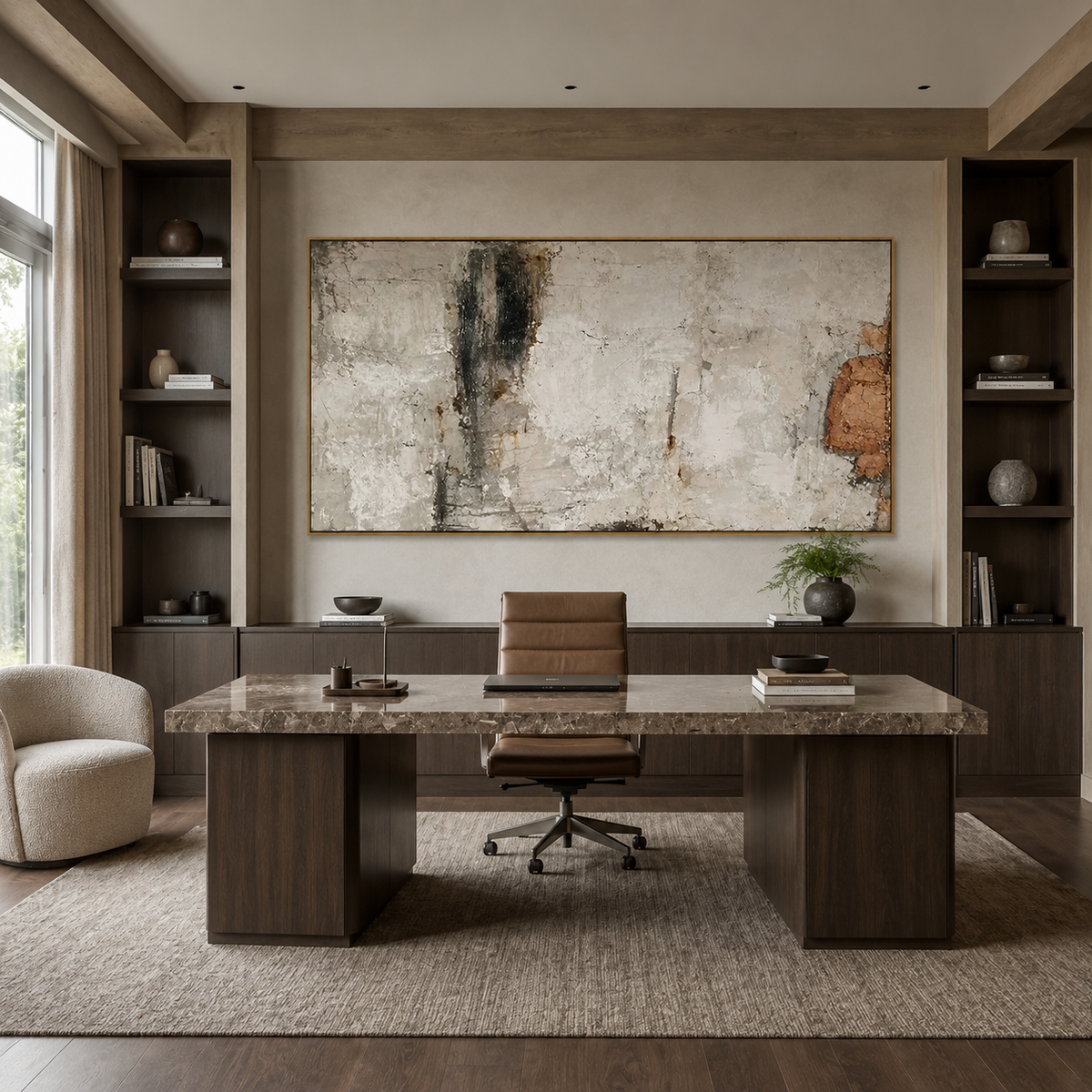 Weathered Silence-Neutral Rust Abstract Painting