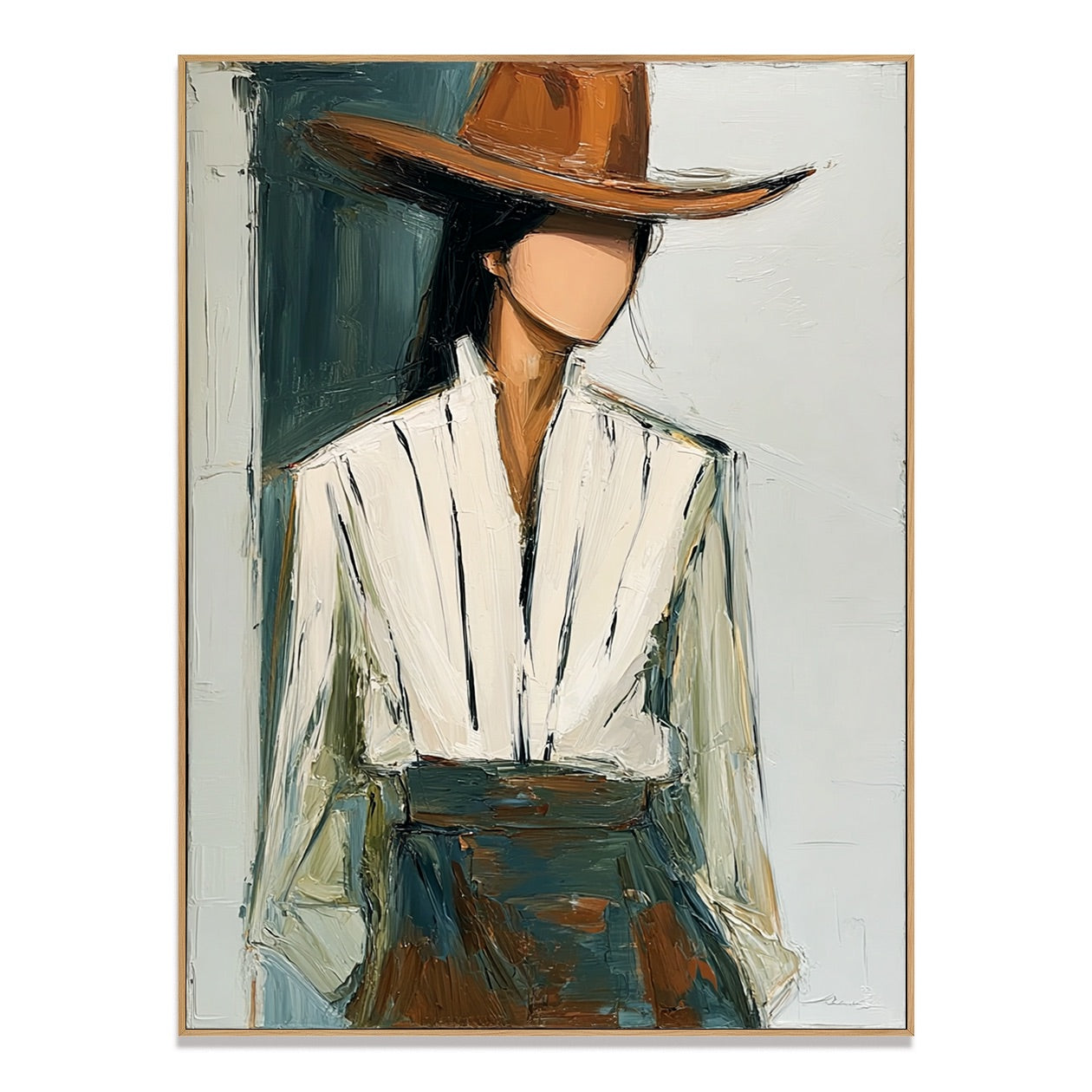 Teal Tailored-Cowgirl Fashion Oil Painting