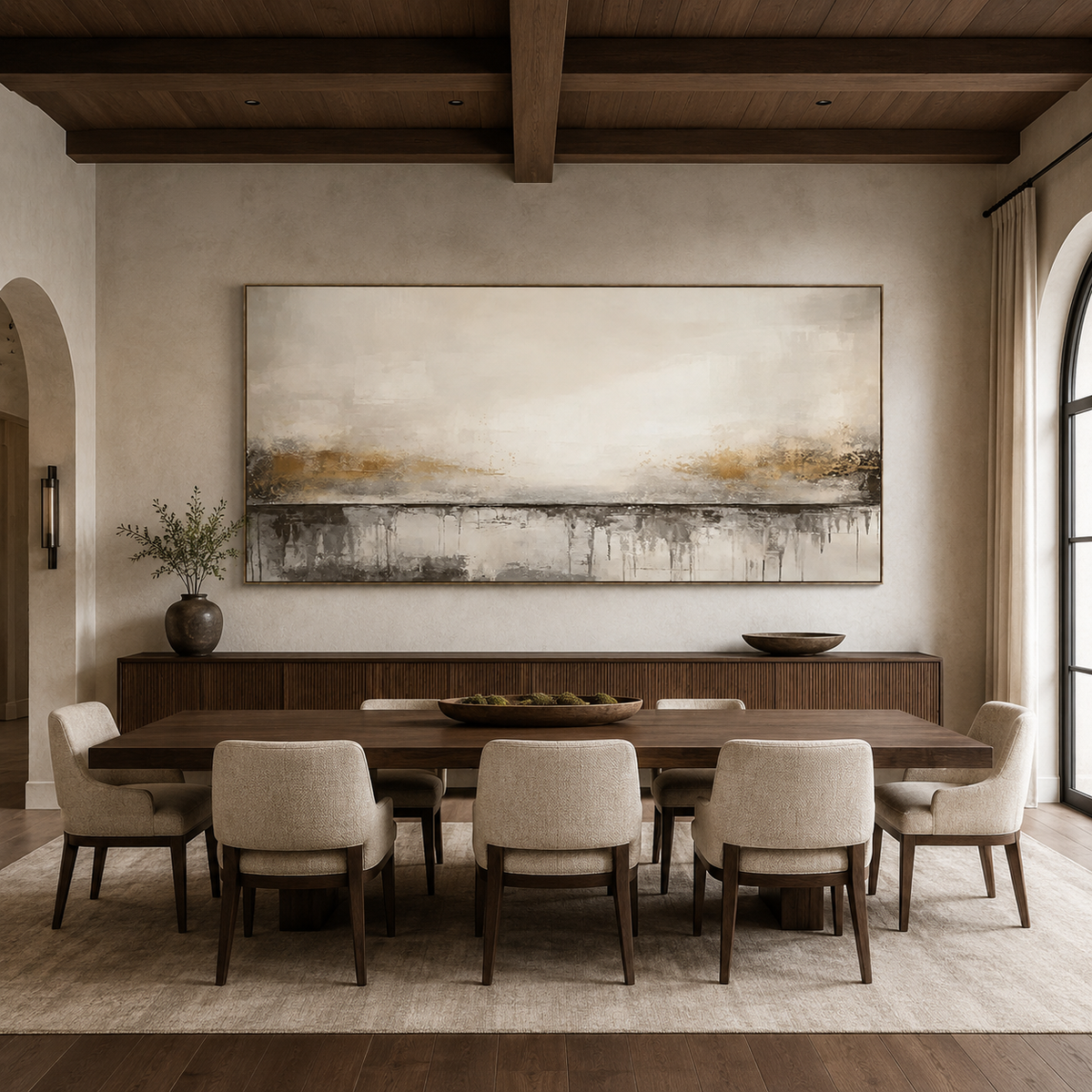 Golden Horizon-Neutral Panoramic Abstract Painting