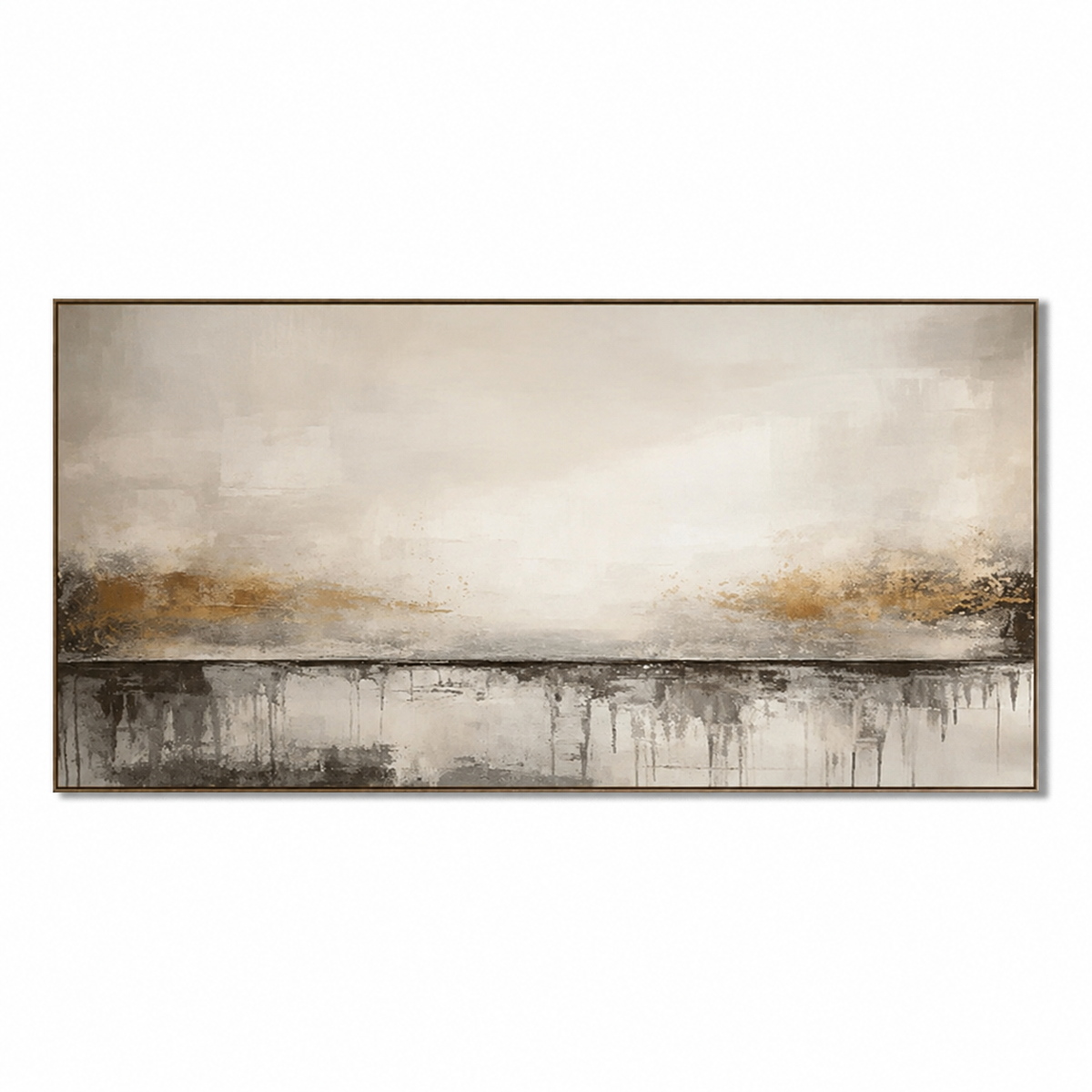 Golden Horizon-Neutral Panoramic Abstract Painting