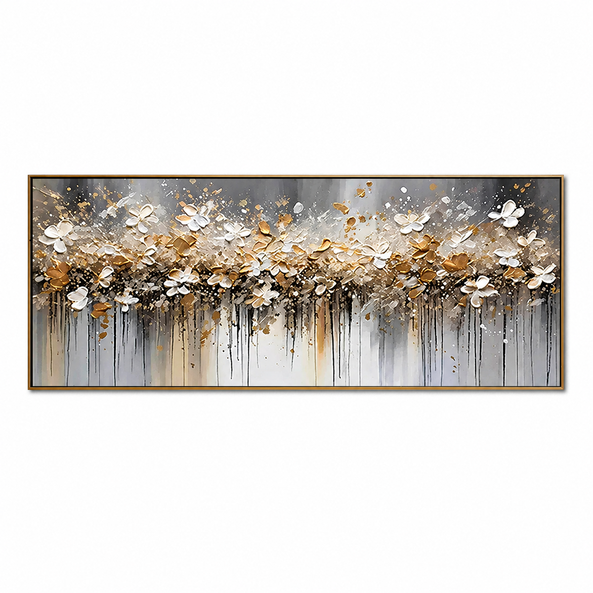 Gilded Drift-White Gold Floral Abstract Painting