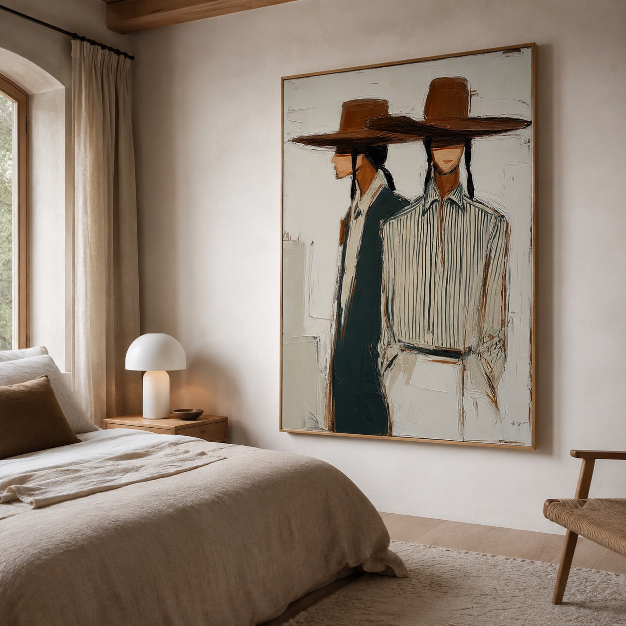 Quiet Pair-Western Cowgirl Duo Oil Painting