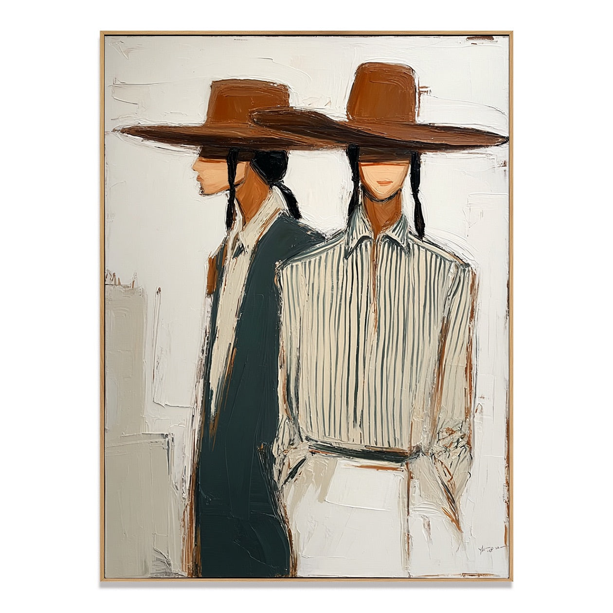 Quiet Pair-Western Cowgirl Duo Oil Painting