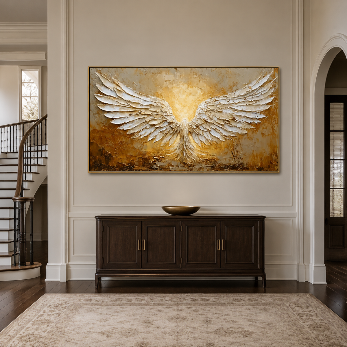 Celestial Rise-White Gold Angel Wings Painting