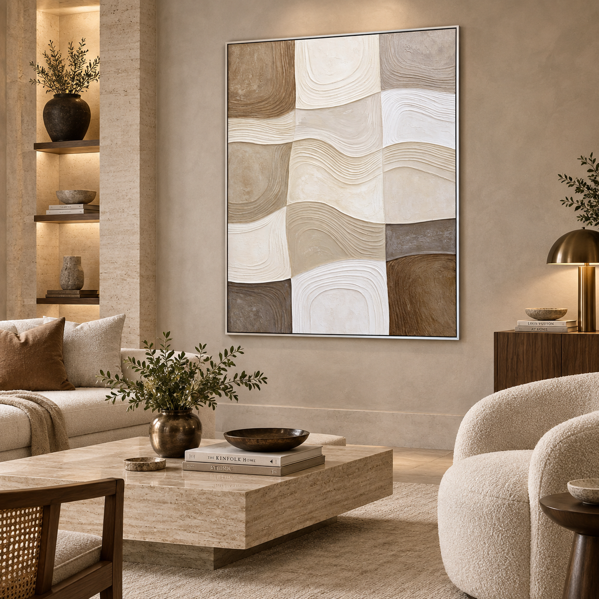Neutral Grid-Textured Abstract Painting