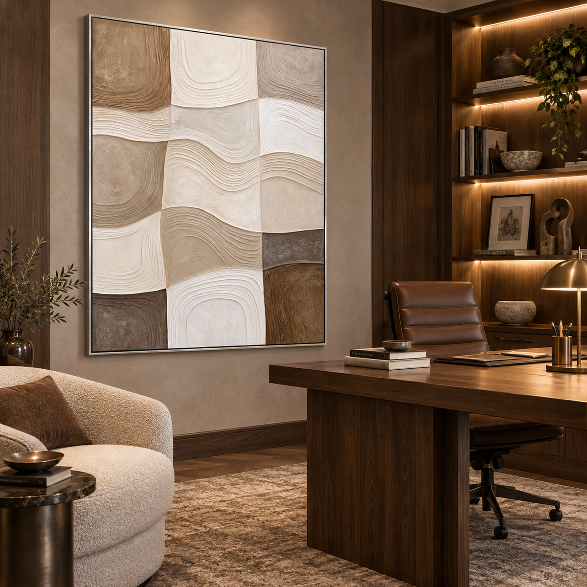 Neutral Grid-Textured Abstract Painting