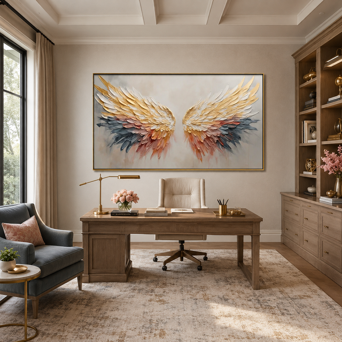 Radiant Ascension-Gold Blush Angel Wings Painting