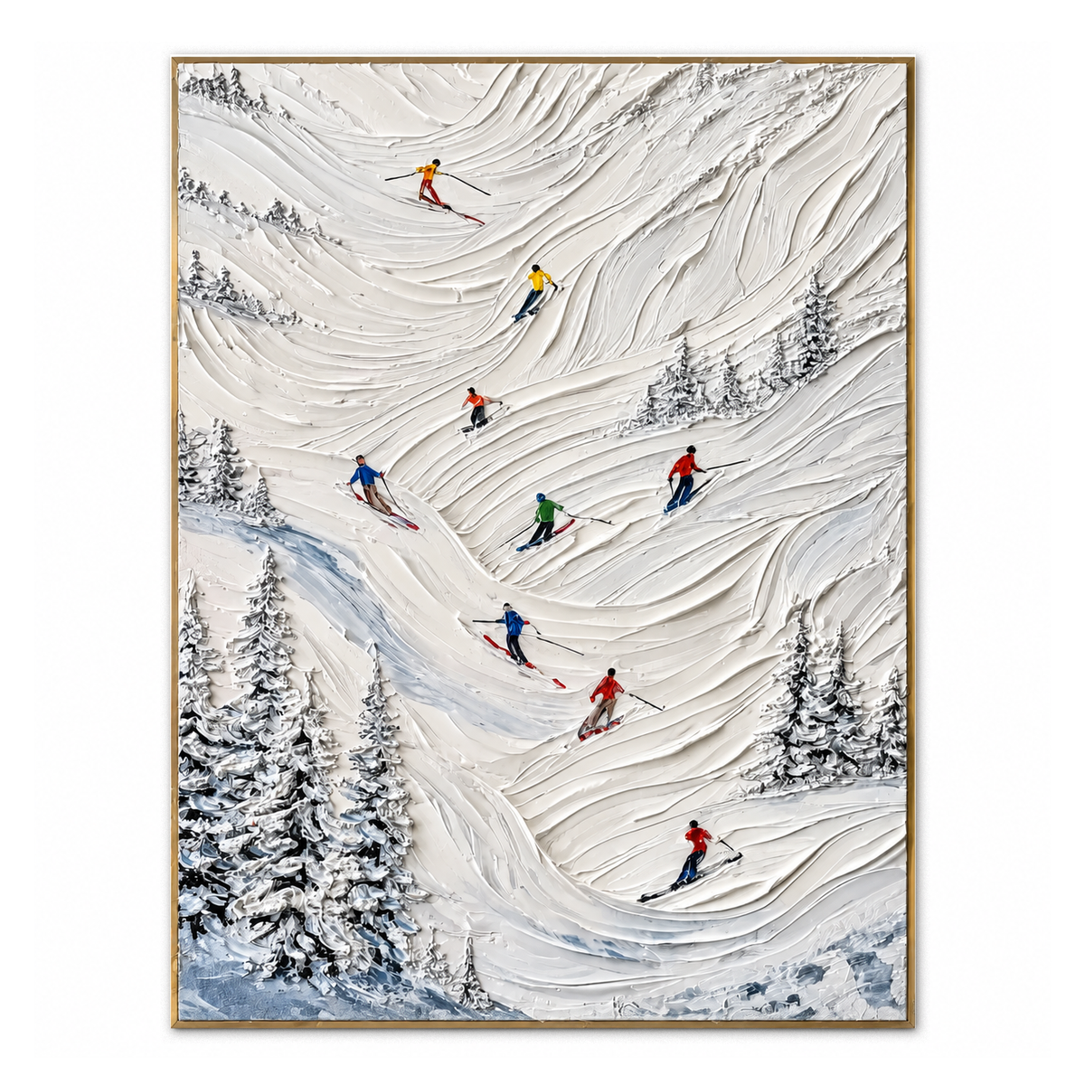 Alpine Ski Slope-Snow Mountain Adventure Textured Oil Painting