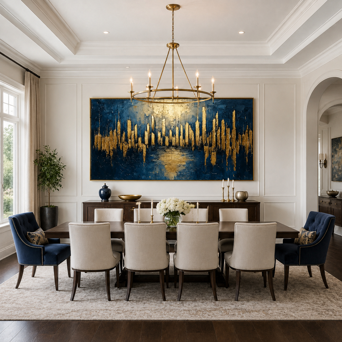 Golden Metropolis-Blue Gold Abstract Cityscape Painting