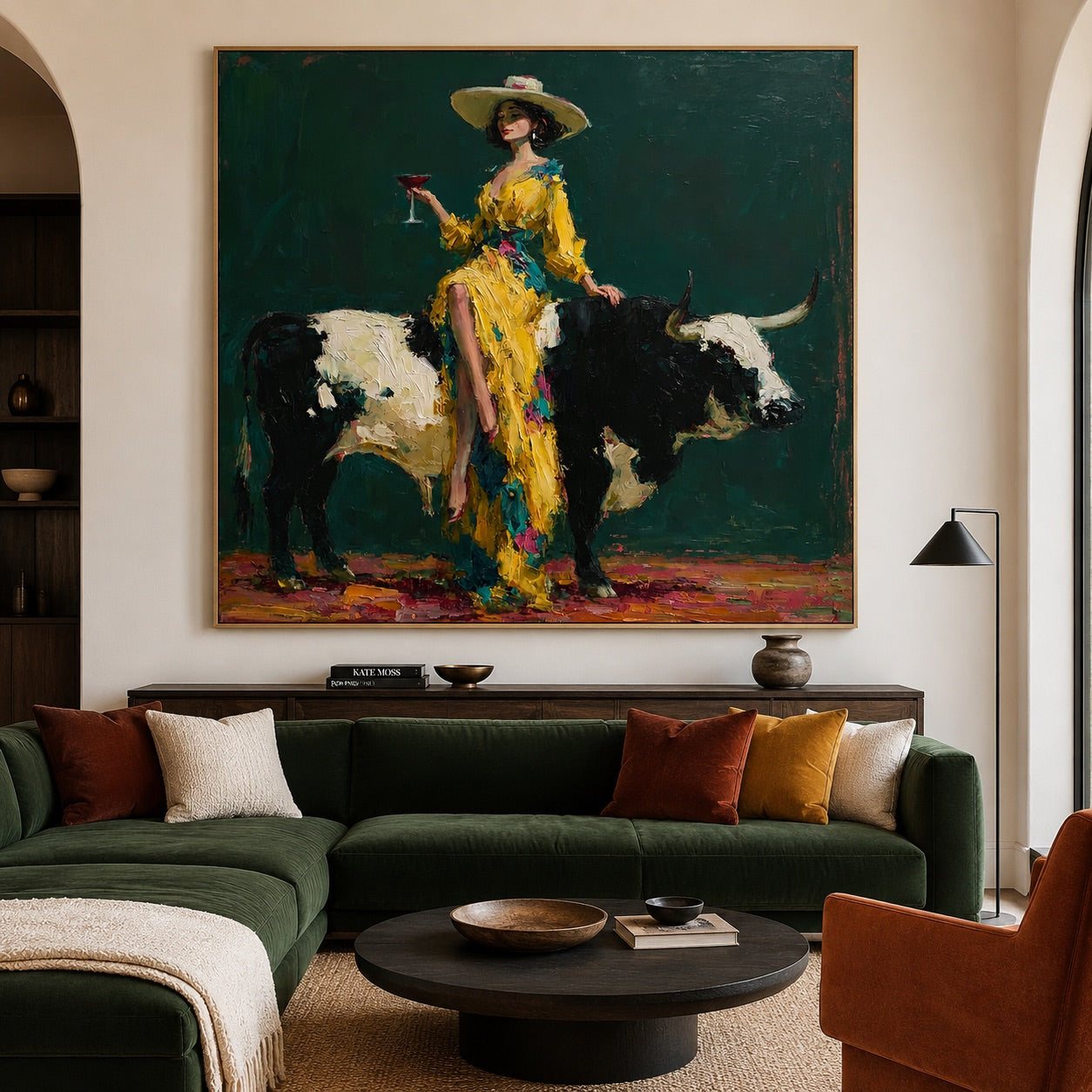 Golden Rodeo-Cowgirl Longhorn Oil Painting