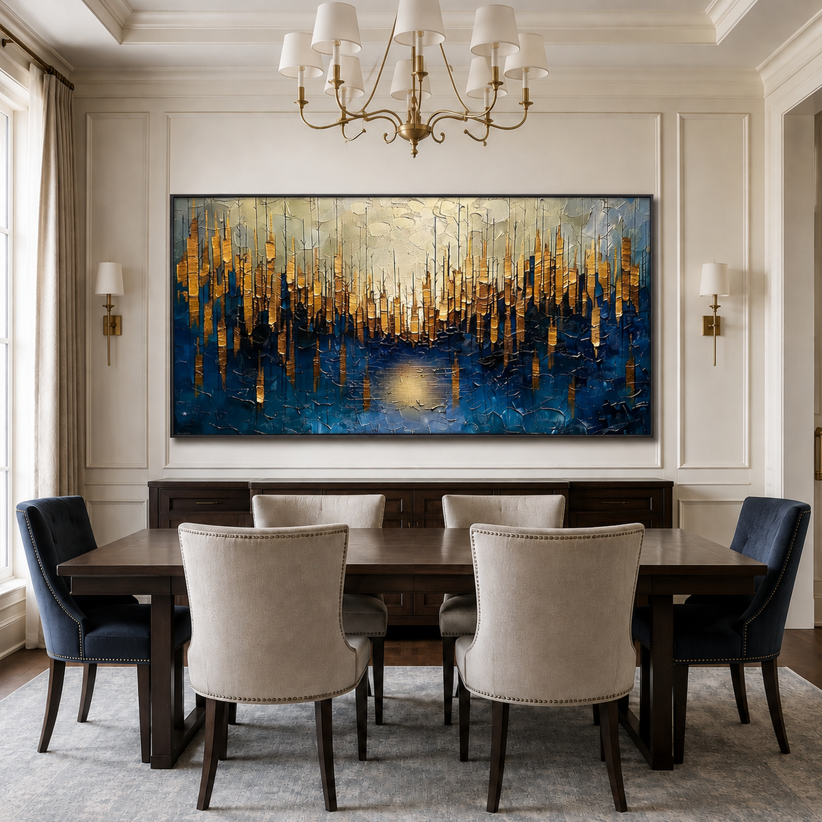Golden Passage-Blue Gold Abstract Skyline Painting