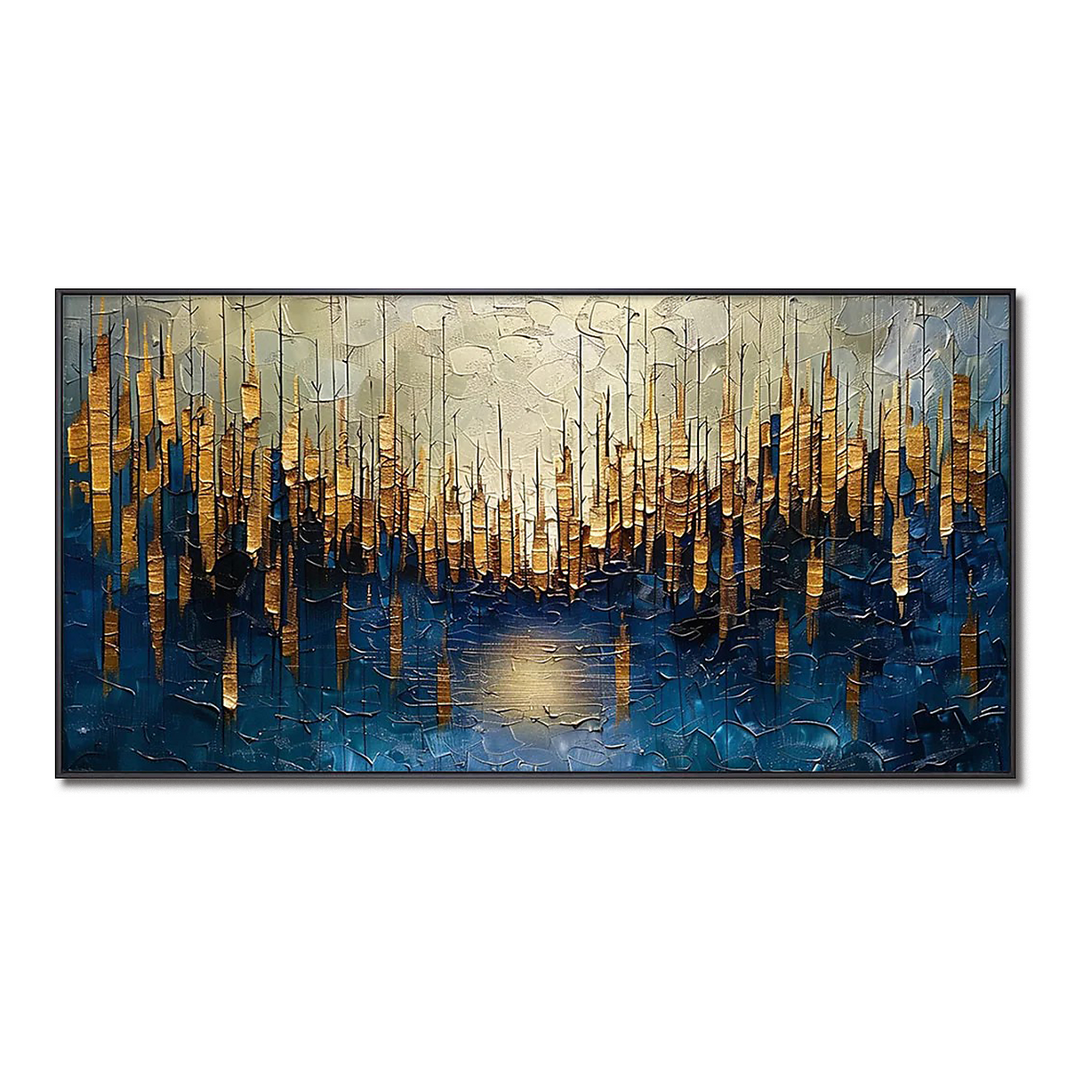 Golden Passage-Blue Gold Abstract Skyline Painting