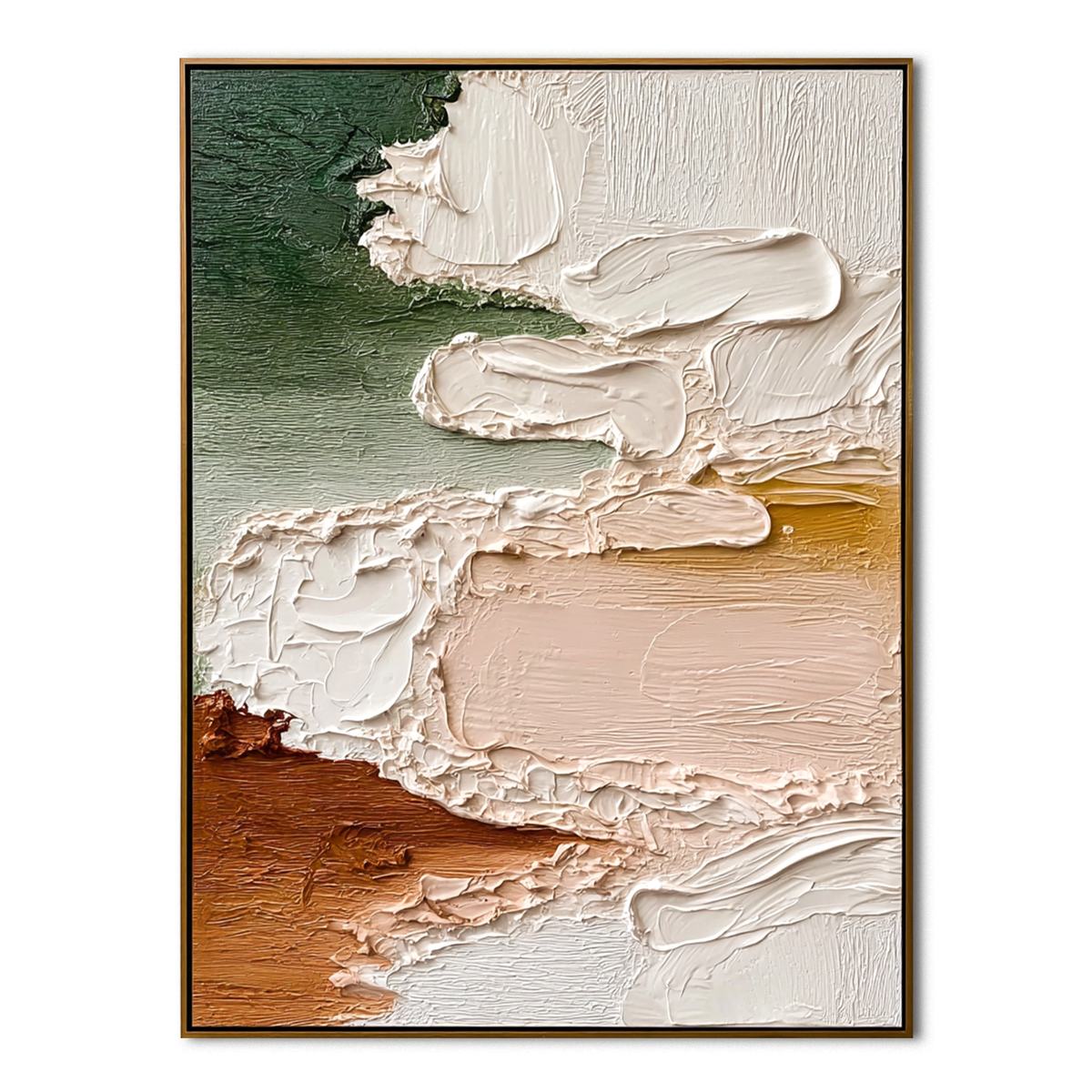 Organic Layers Harmony-Abstract Green Beige Textured Painting