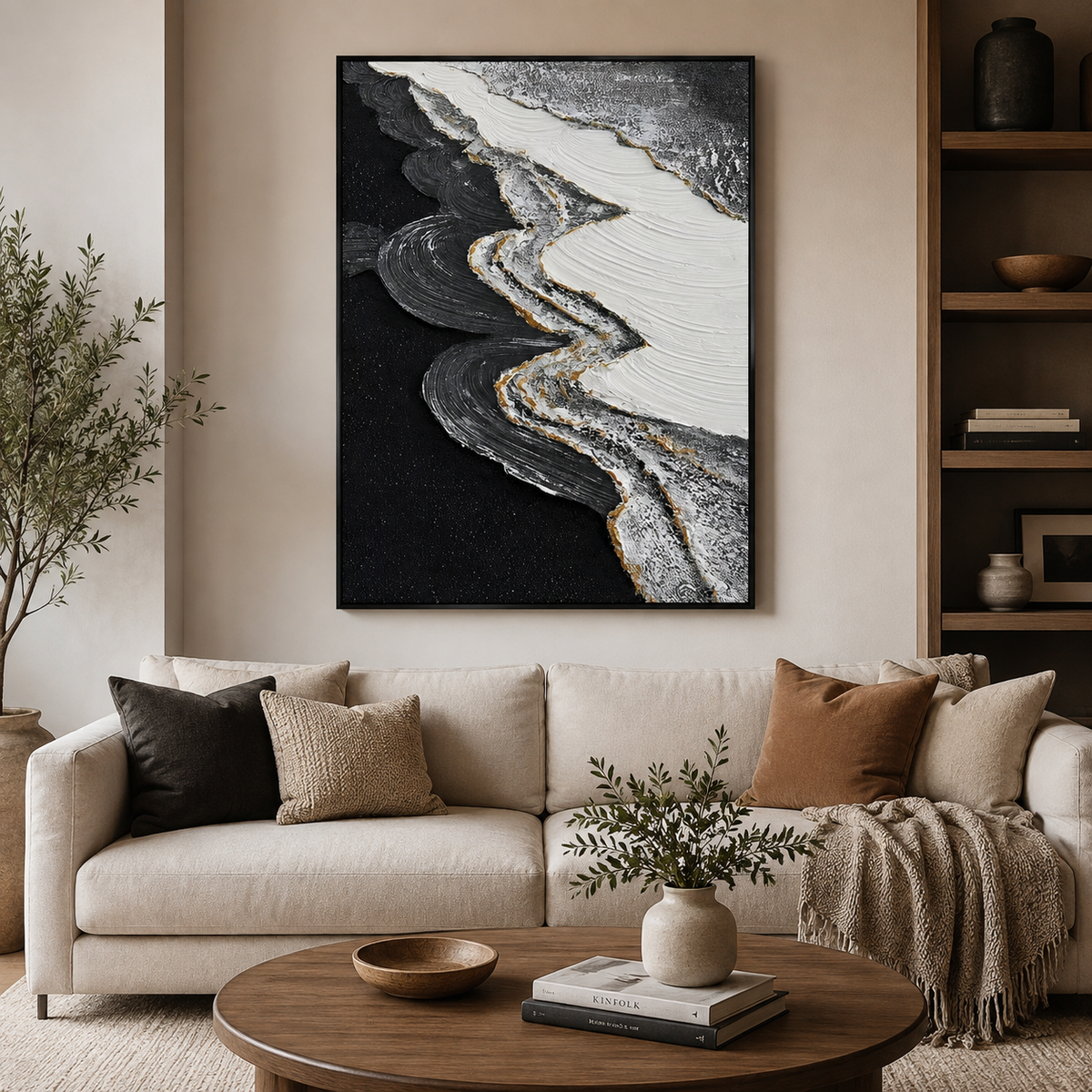 Obsidian Tide-Black Abstract Ocean Painting