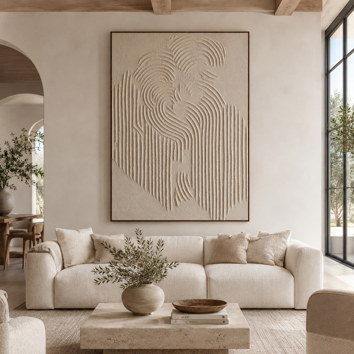 Ivory Flow Relief-Abstract Textured Wall Art