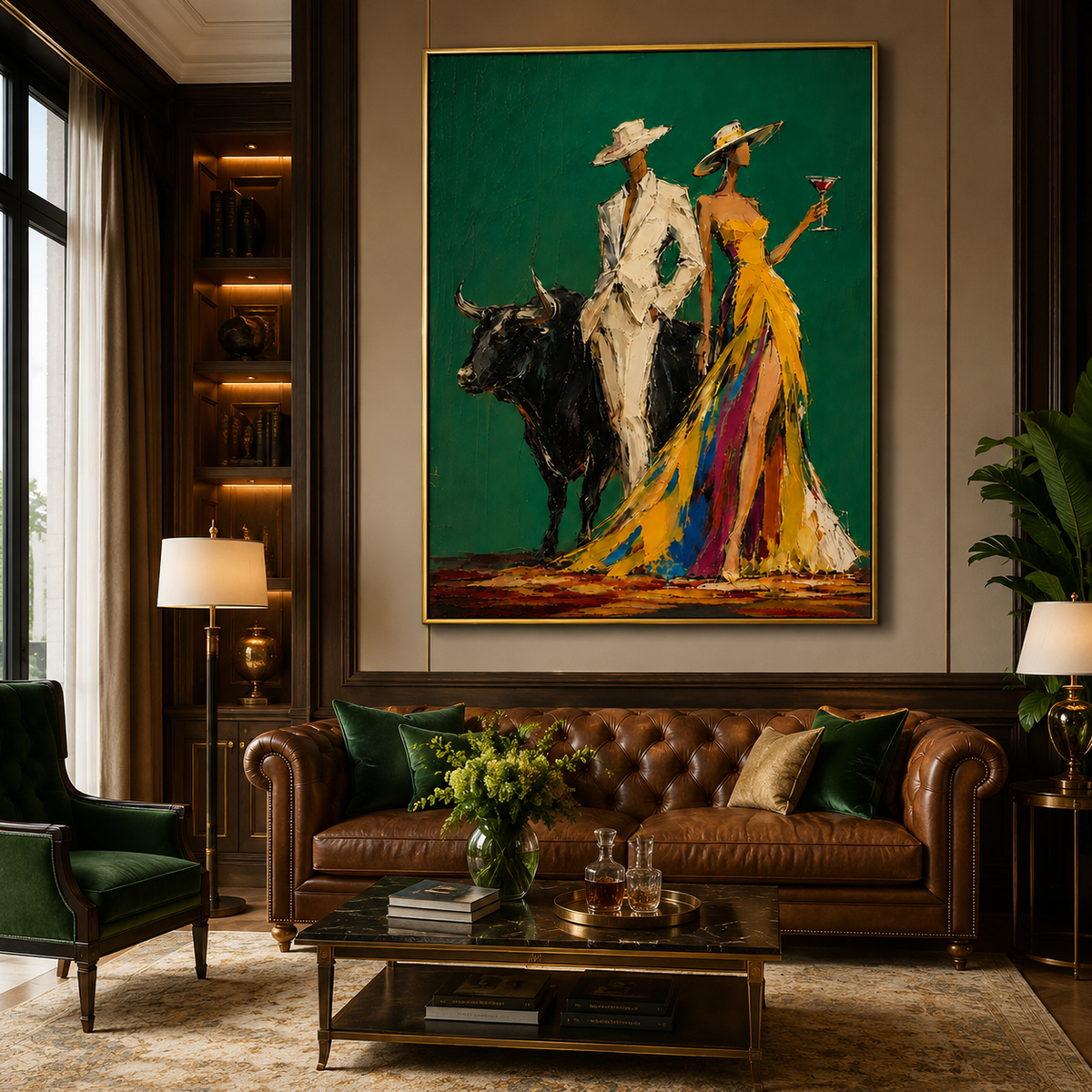 Emerald Affair-Bull and Fashion Couple Painting