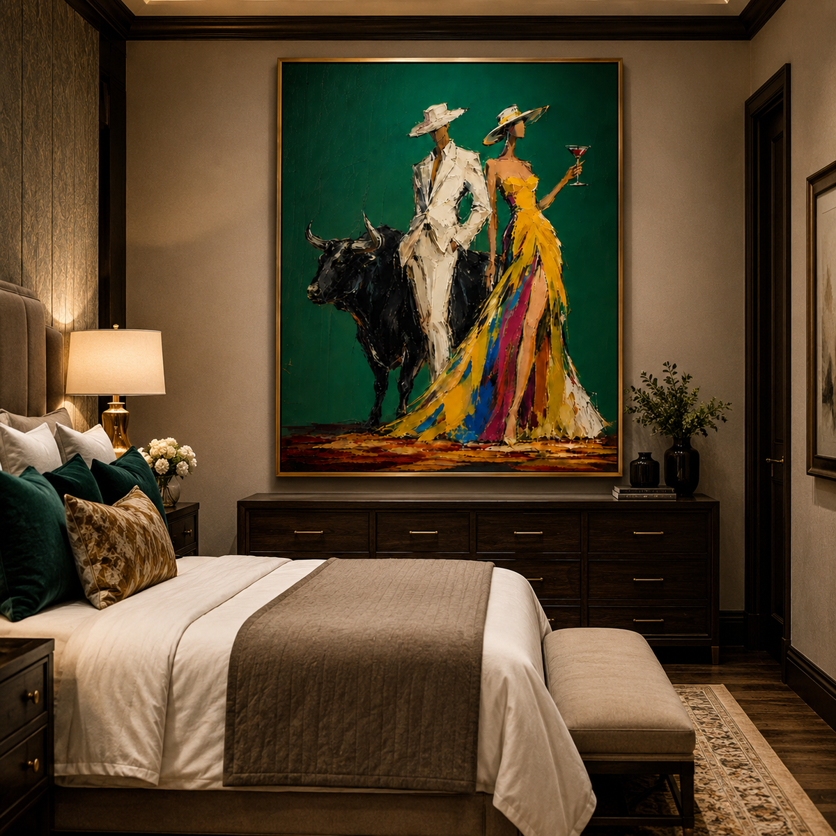Emerald Affair-Bull and Fashion Couple Painting