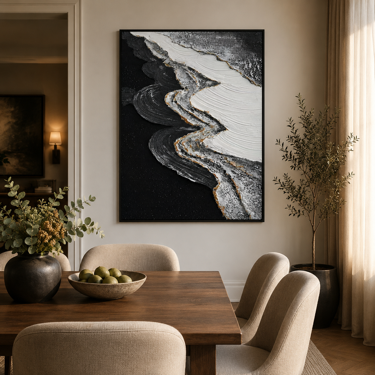 Obsidian Tide-Black Abstract Ocean Painting