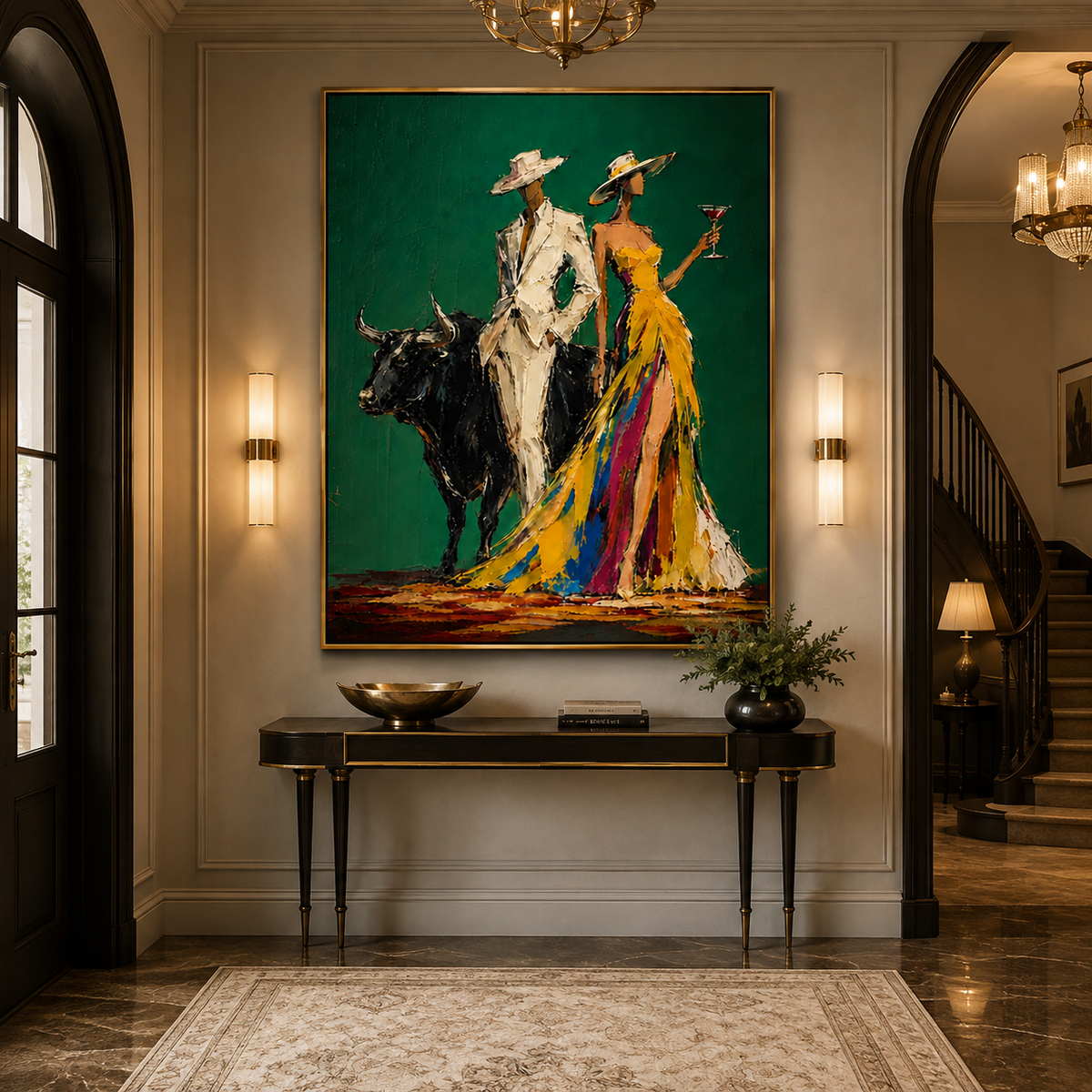 Emerald Affair-Bull and Fashion Couple Painting