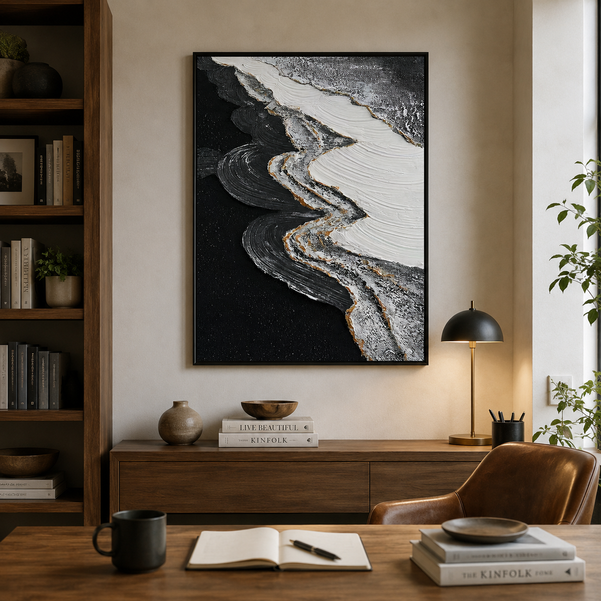 Obsidian Tide-Black Abstract Ocean Painting