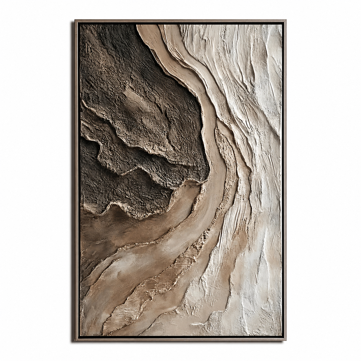 Earth Current-Brown White Textured Abstract Painting