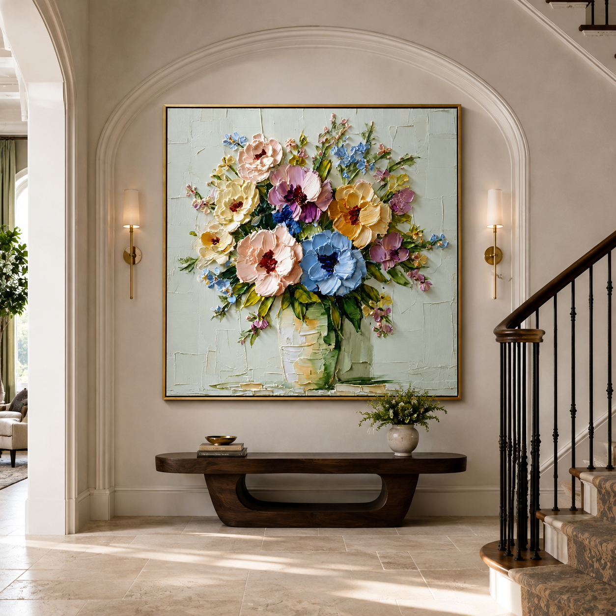 Pastel Bloom Garden-Textured Floral Oil Painting