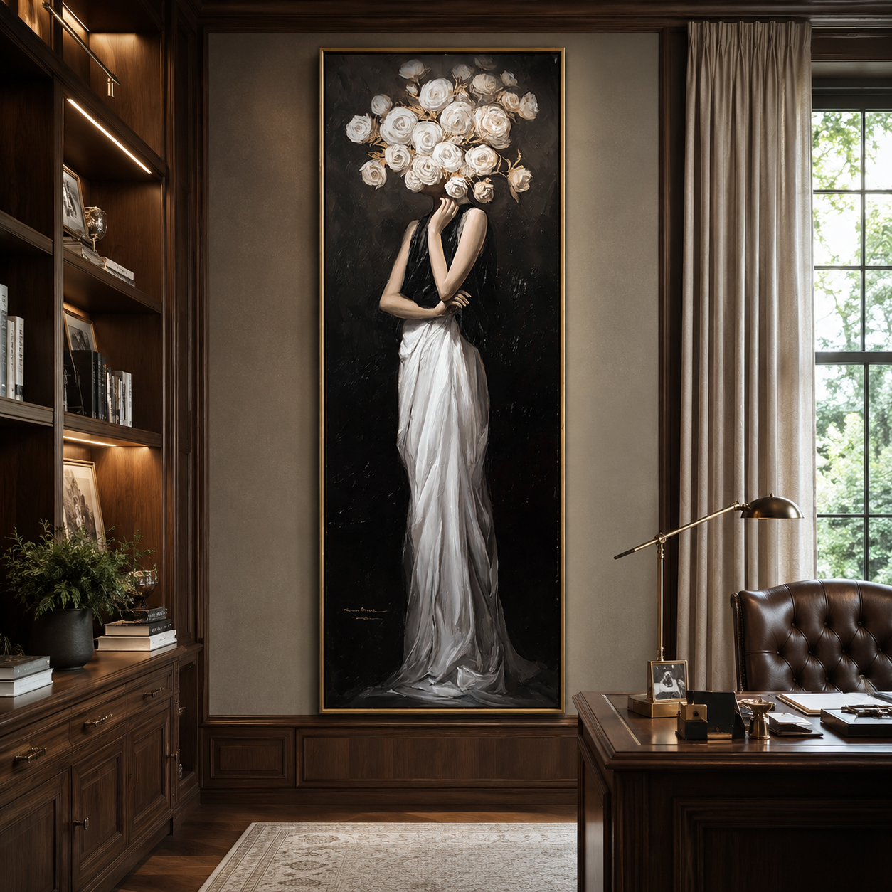 Silent Bloom-White Rose Woman Painting