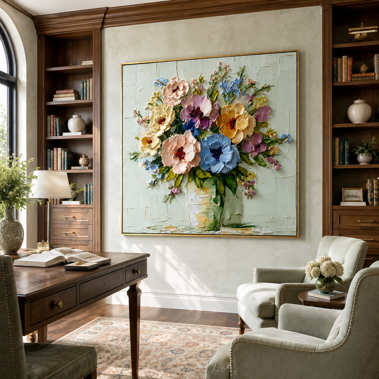 Pastel Bloom Garden-Textured Floral Oil Painting