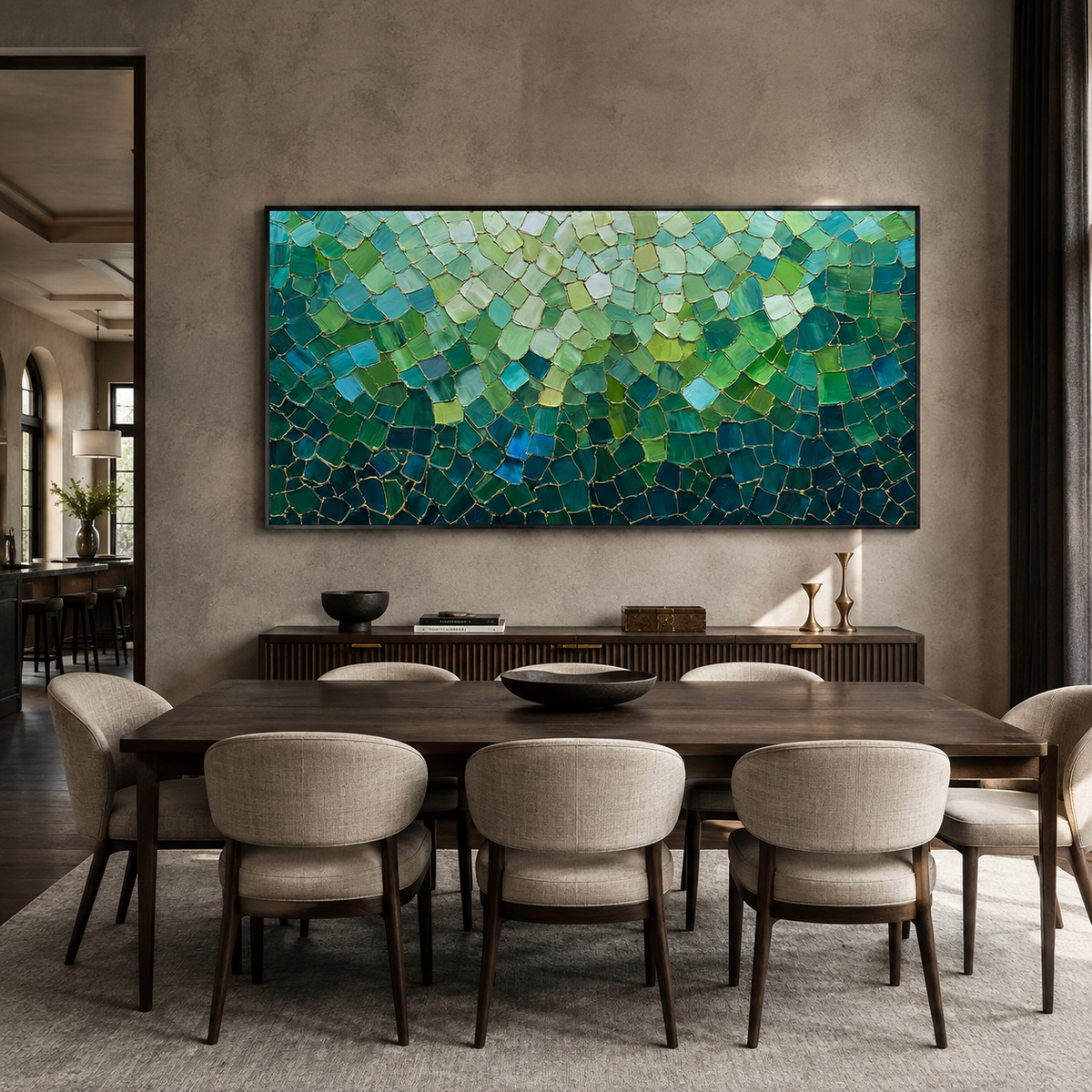 Emerald Tesserae-Green Mosaic Abstract Painting