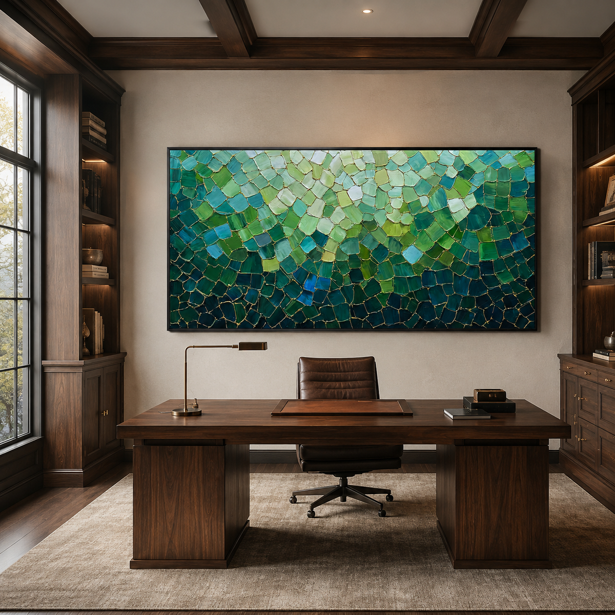 Emerald Tesserae-Green Mosaic Abstract Painting