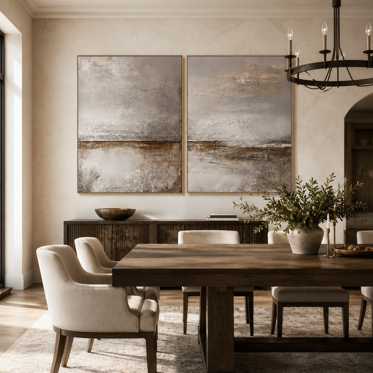 Still Horizon-Taupe Textured Diptych Painting