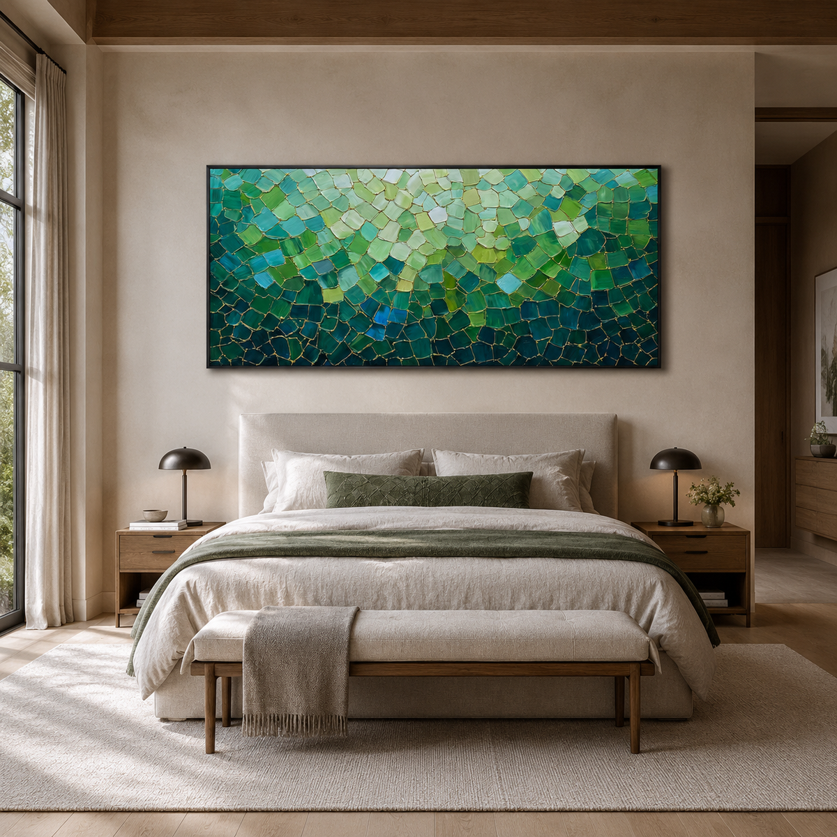 Emerald Tesserae-Green Mosaic Abstract Painting