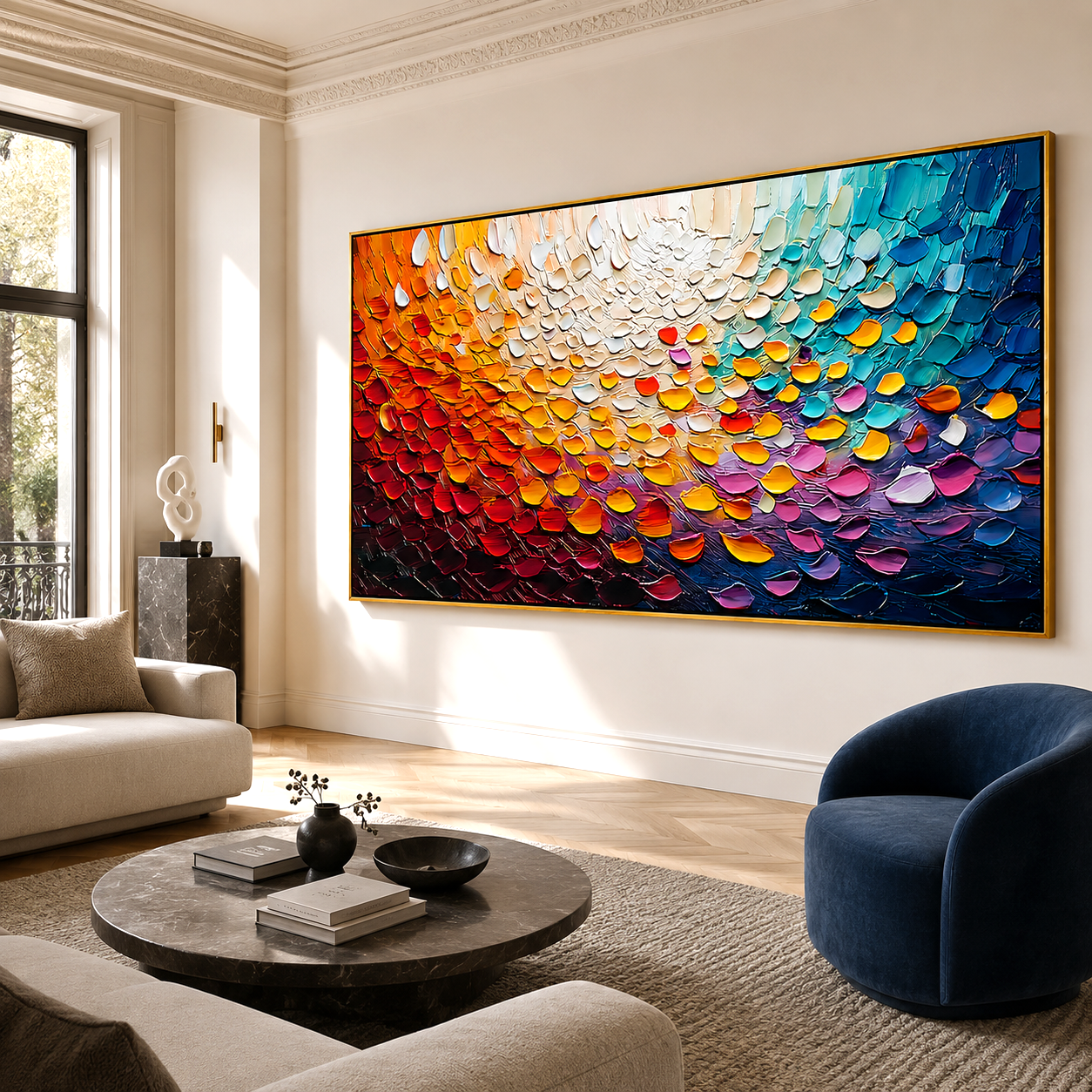 Chromatic Current-Colorful Impasto Abstract Painting