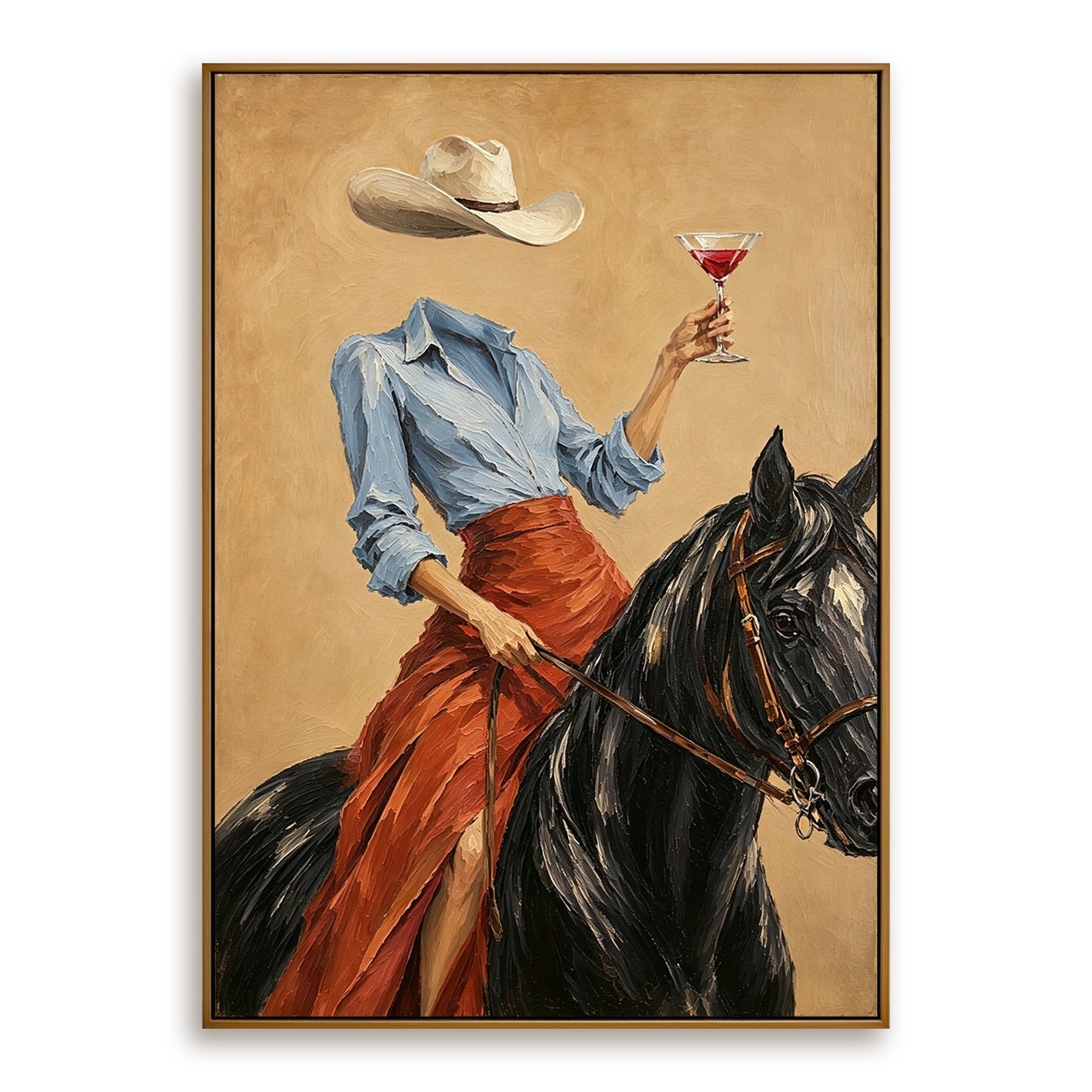 Saddle Toast-Cowgirl Horse Oil Painting