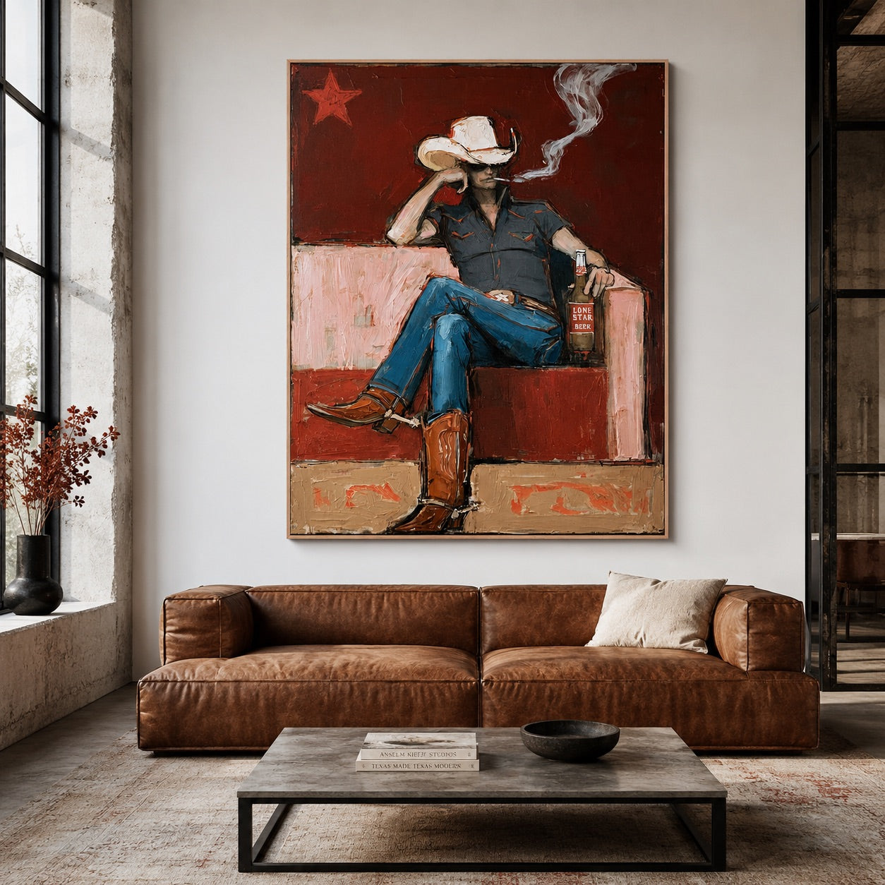 After Hours-Smoking Cowboy Oil Painting
