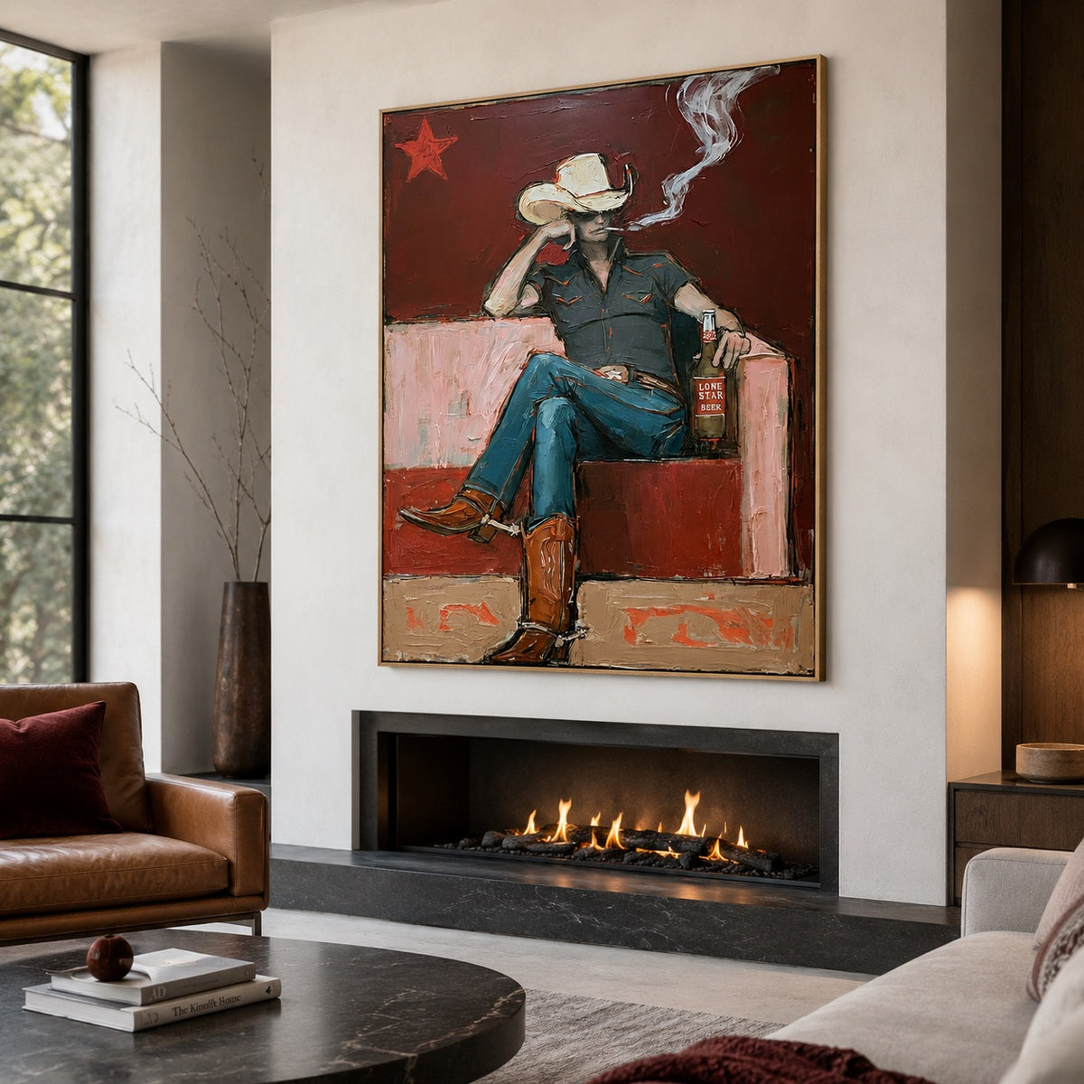 After Hours-Smoking Cowboy Oil Painting