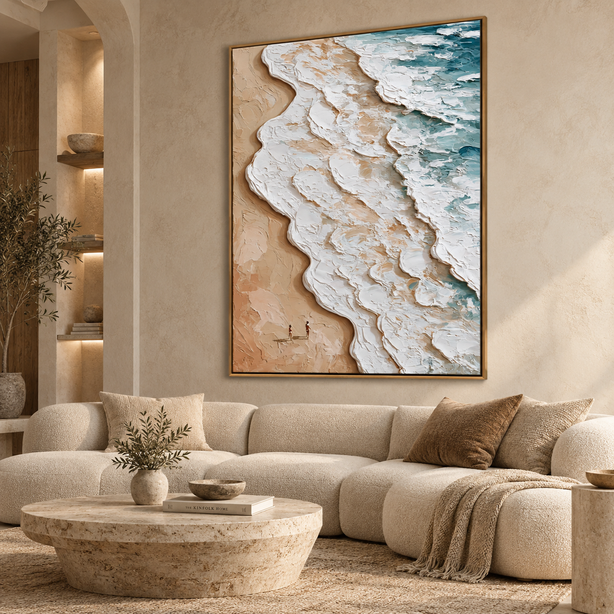 Coastal Serenity-Aerial Ocean Wave Texture Oil Painting