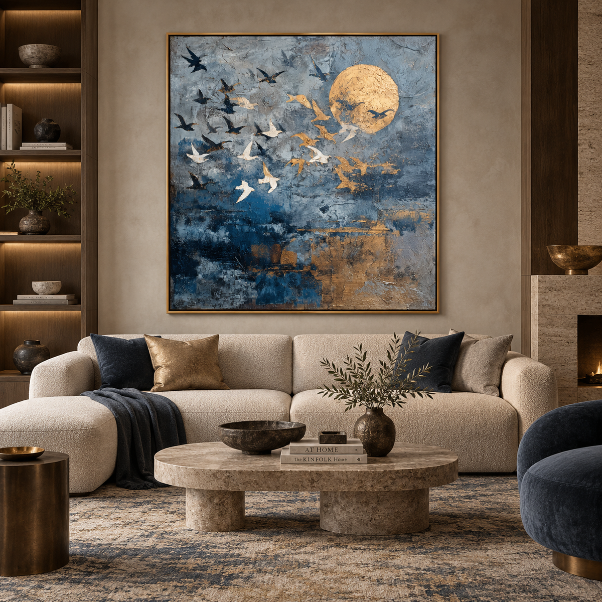 Moonlit Flight-Bird Abstract Texture Painting