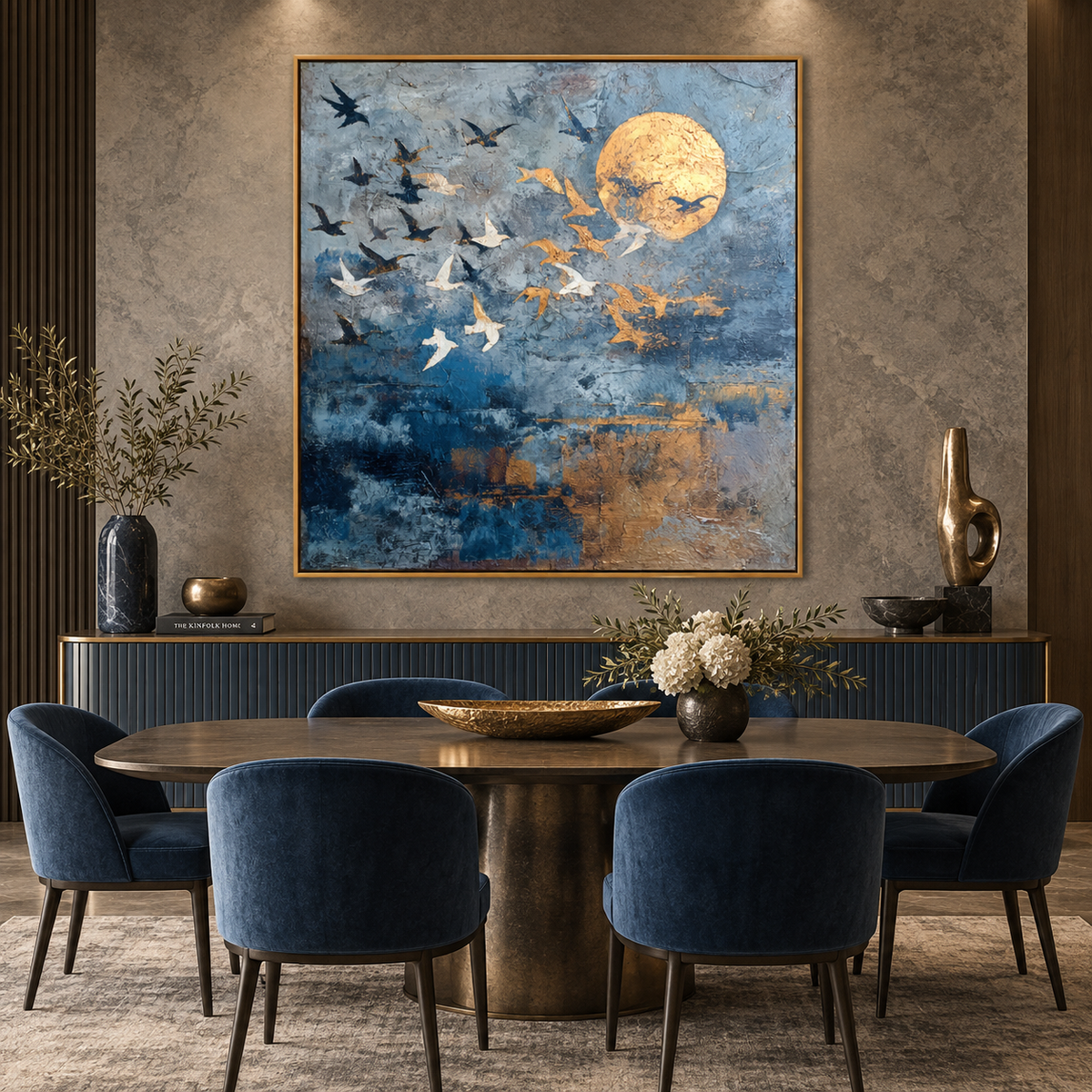 Moonlit Flight-Bird Abstract Texture Painting