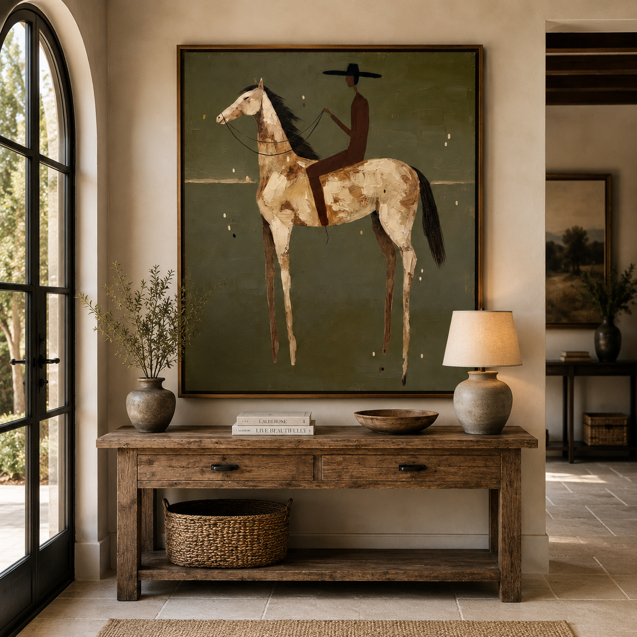 Quiet Rein-Olive Horse Rider Painting
