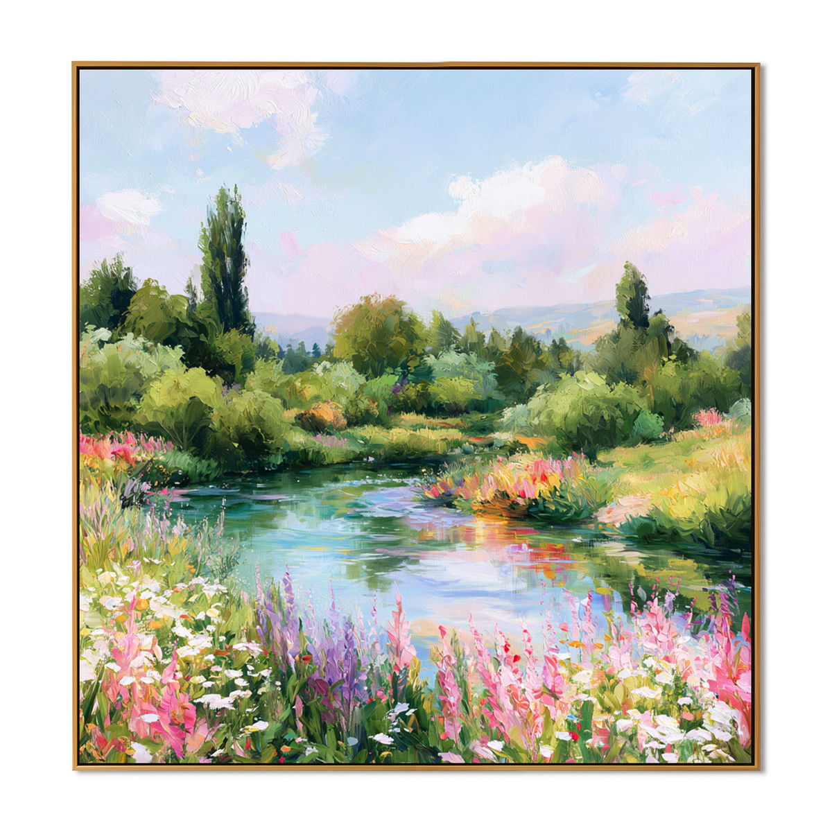 Pastel Garden Lake Landscape Painting