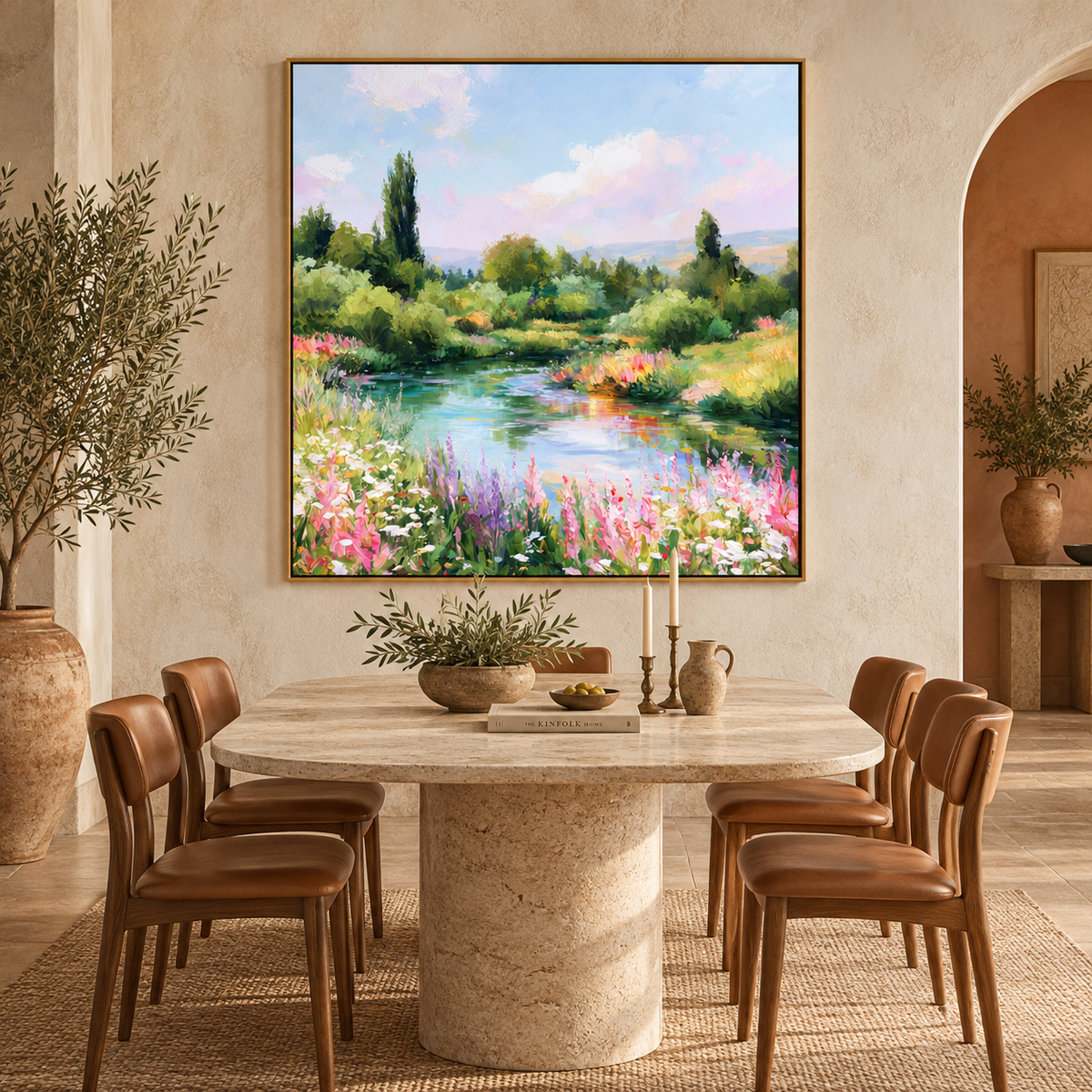 Pastel Garden Lake Landscape Painting