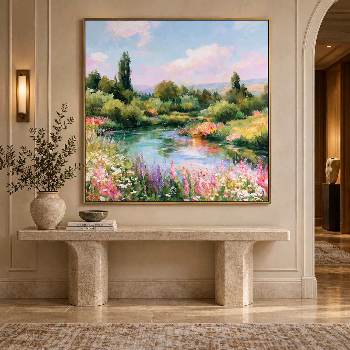 Pastel Garden Lake Landscape Painting