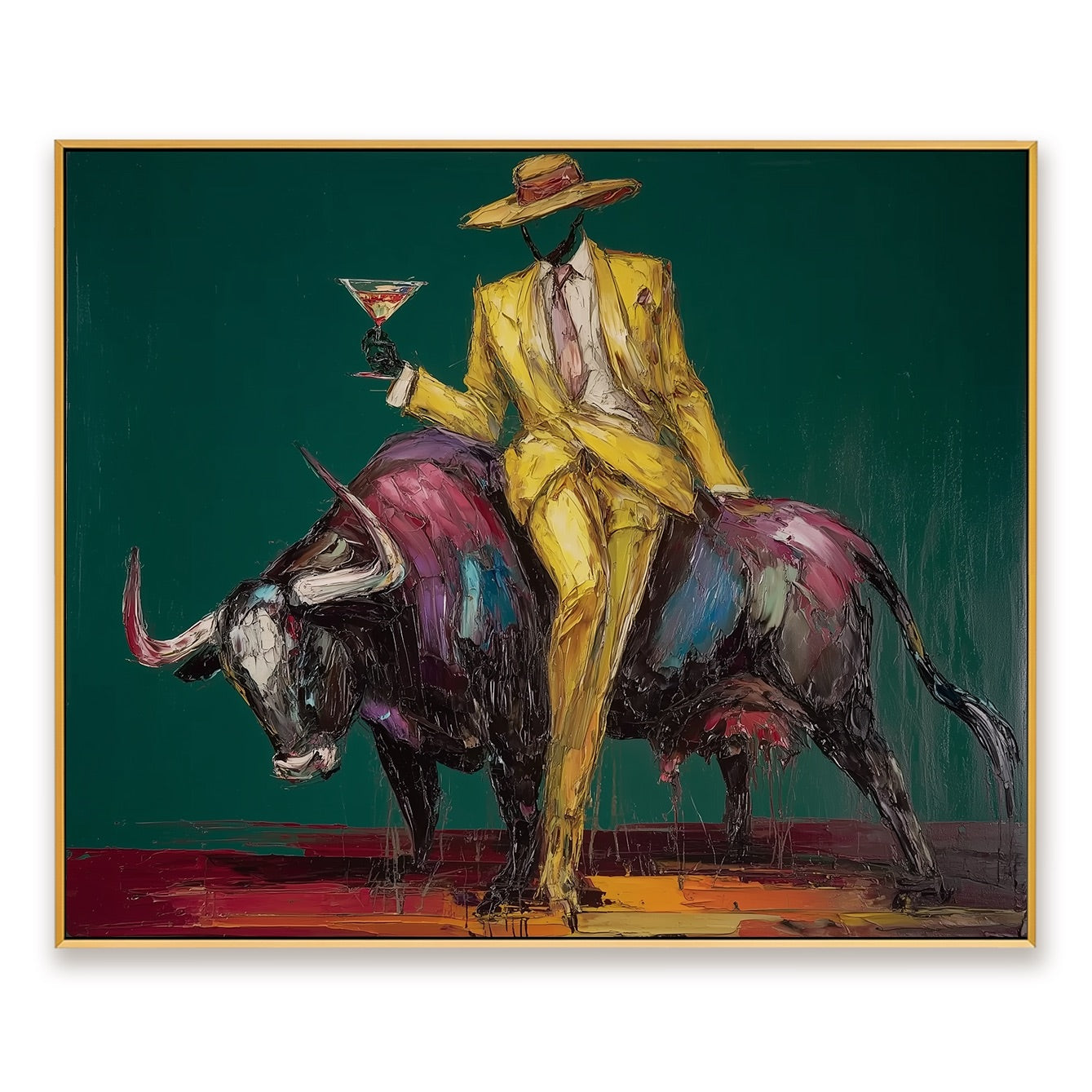 Golden Toast-Western Bull Oil Painting