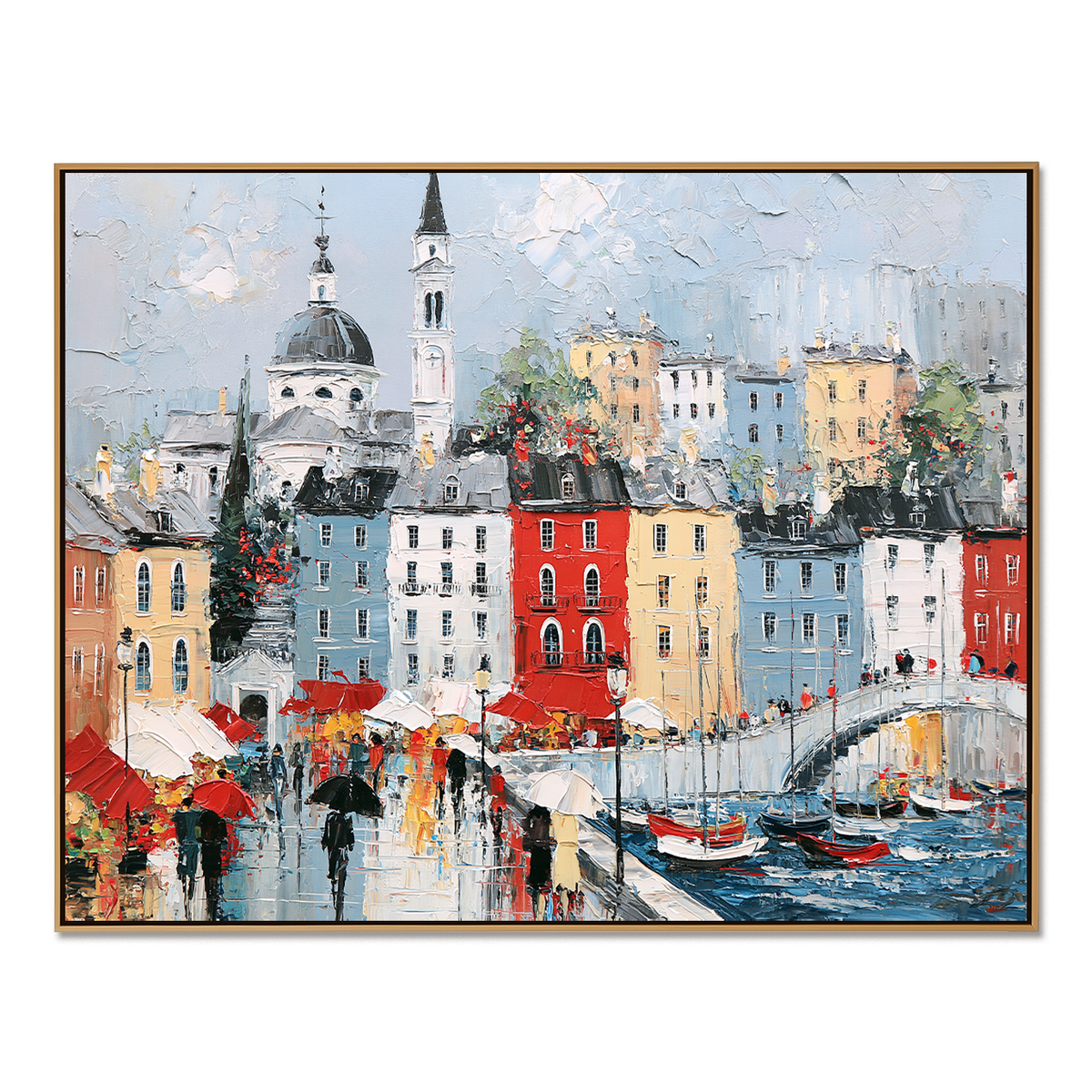 Coastal Town-Colorful Cityscape Painting