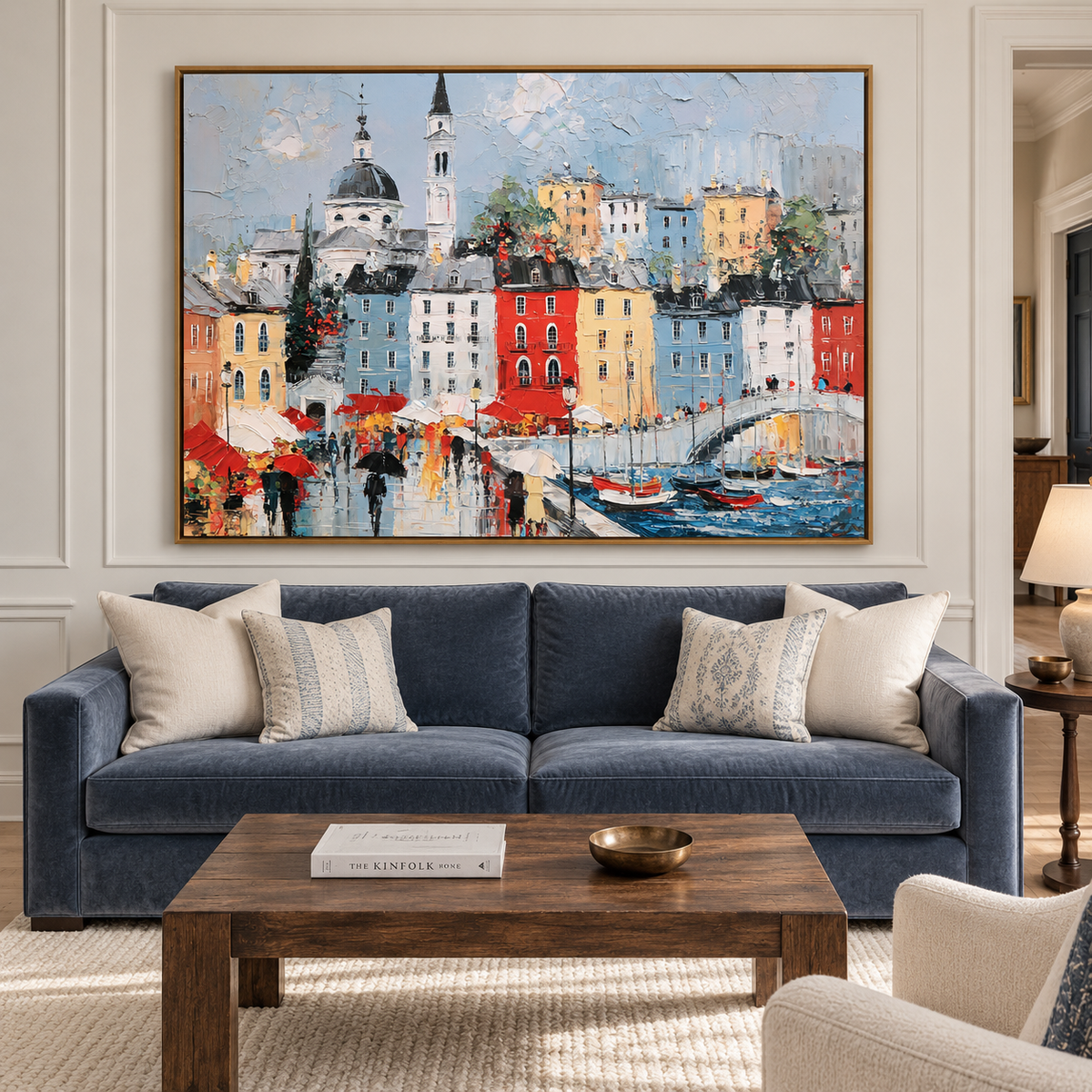 Coastal Town-Colorful Cityscape Painting