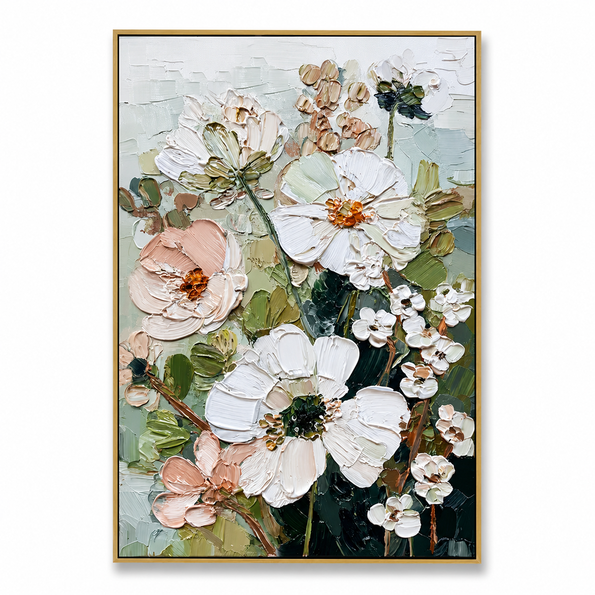Ivory Blossom Grove-Textured Floral Oil Painting