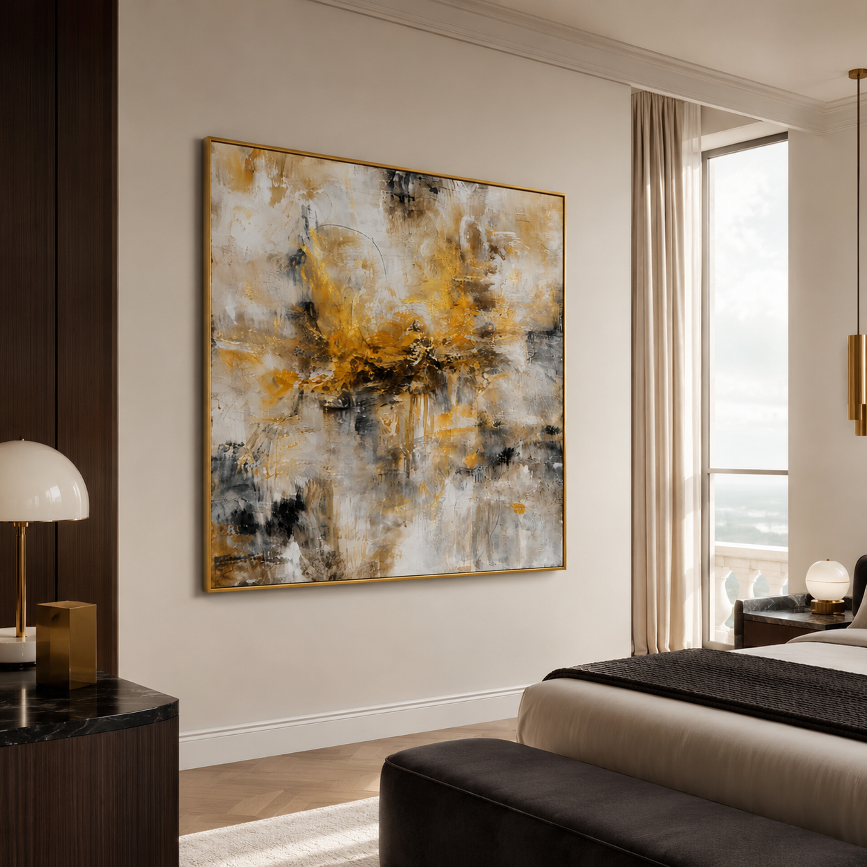 Golden Drift-Beige Abstract Impasto Painting